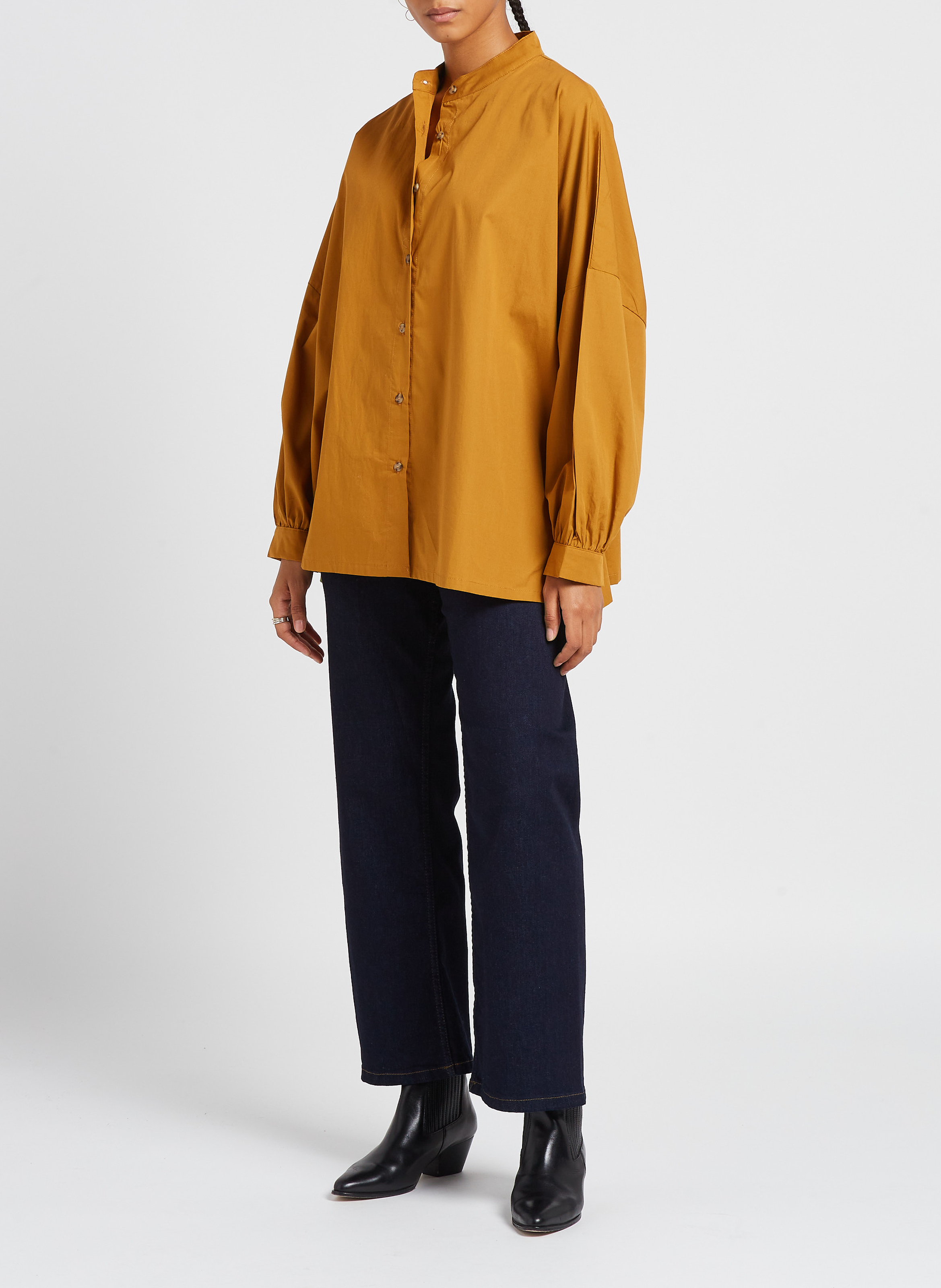 Oversized cotton shirt with mandarin collar RITA ROW Orange
