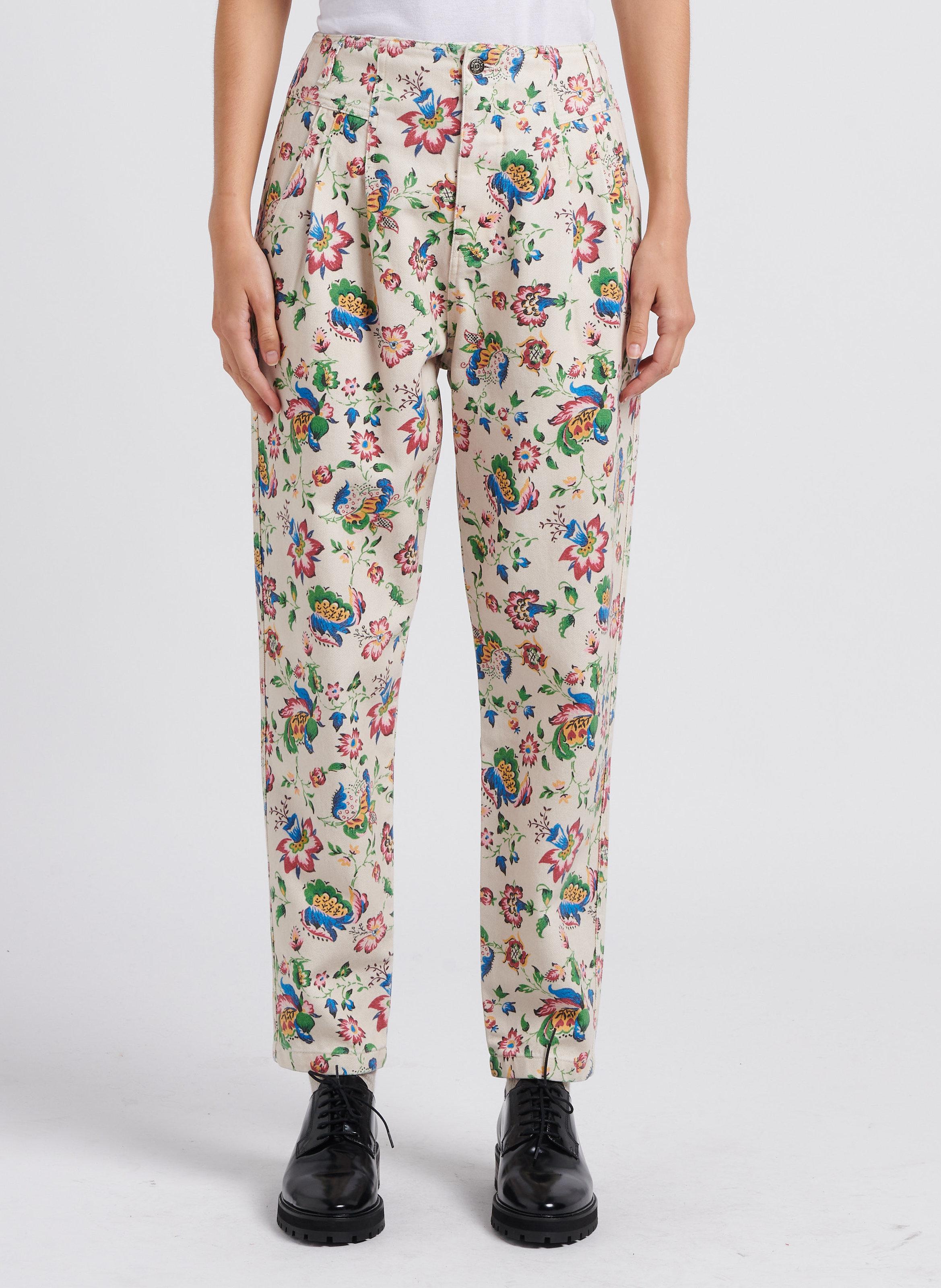 Karottenhose mit Blumendruck aus Baumwollmischgewebe THE NEW SOCIETY Blau