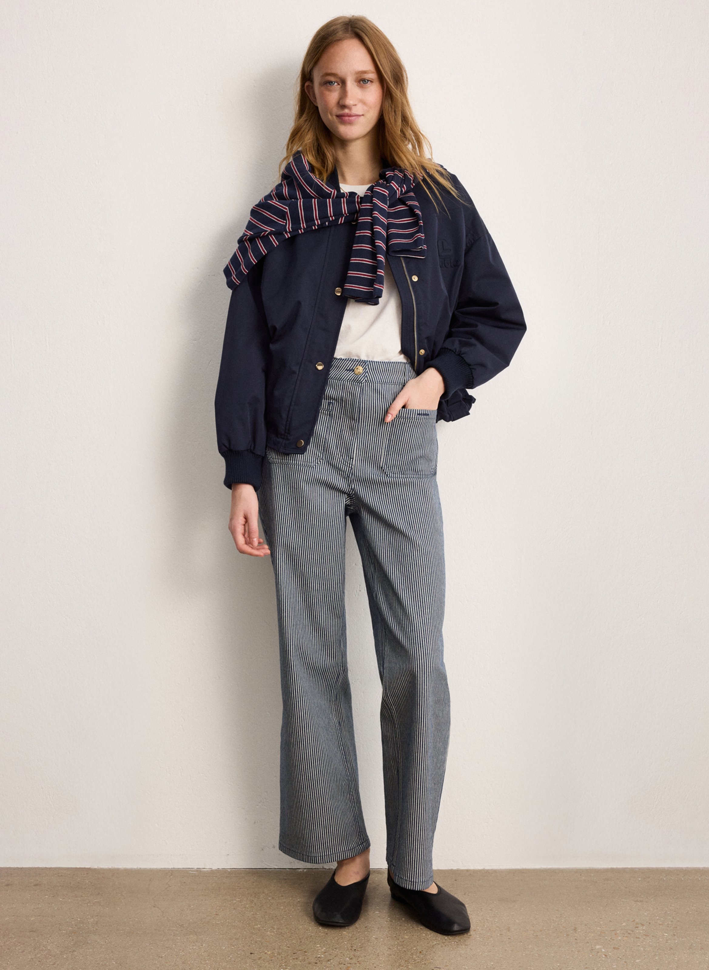 Jean évasé taille haute en coton mélangé PABLO Bleu