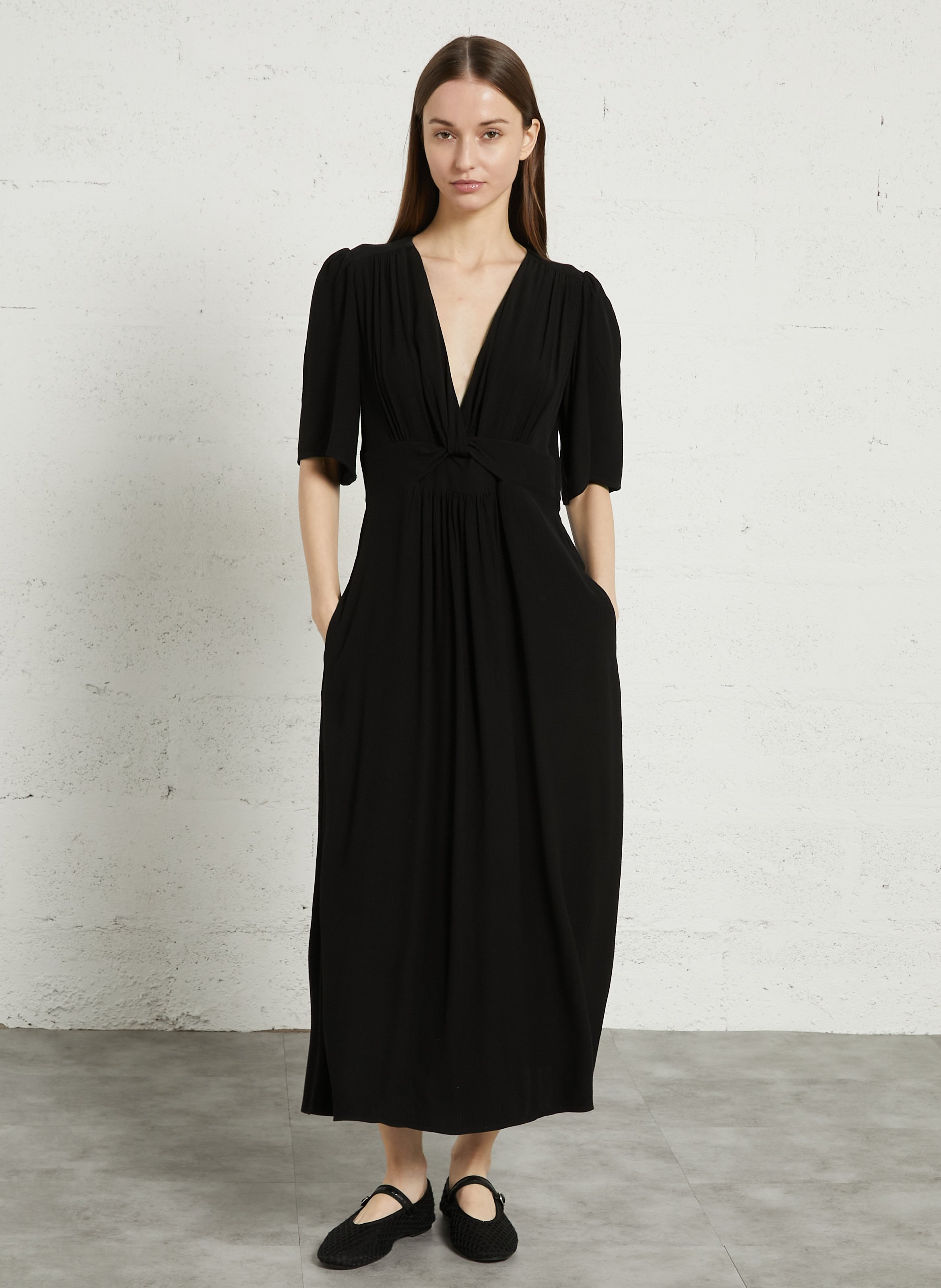 Robe longue à col noué unie MAISON 123 Noir
