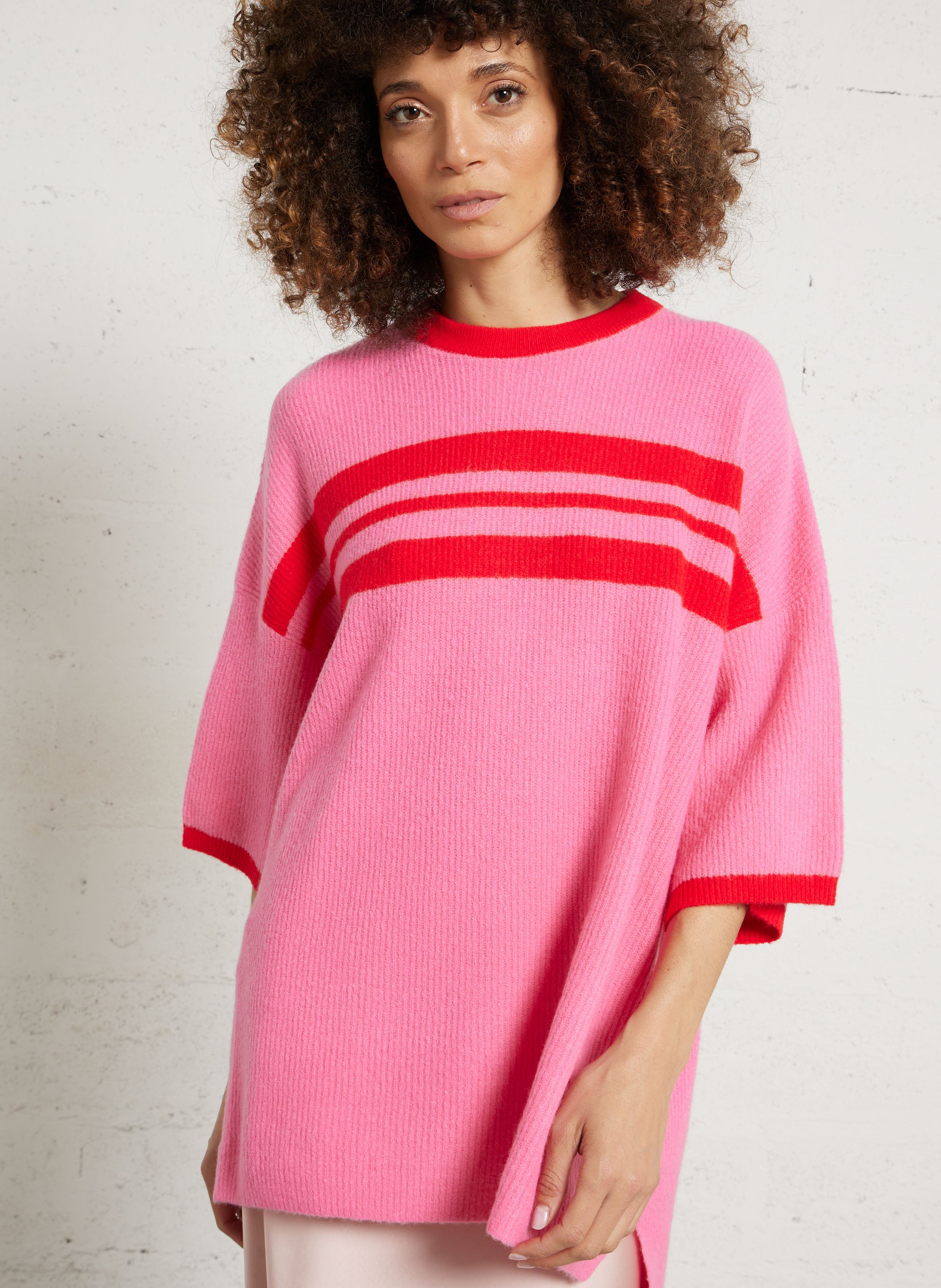 Weit geschnittener Rundhalspullover mit Streifen AMERICAN VINTAGE Rosa