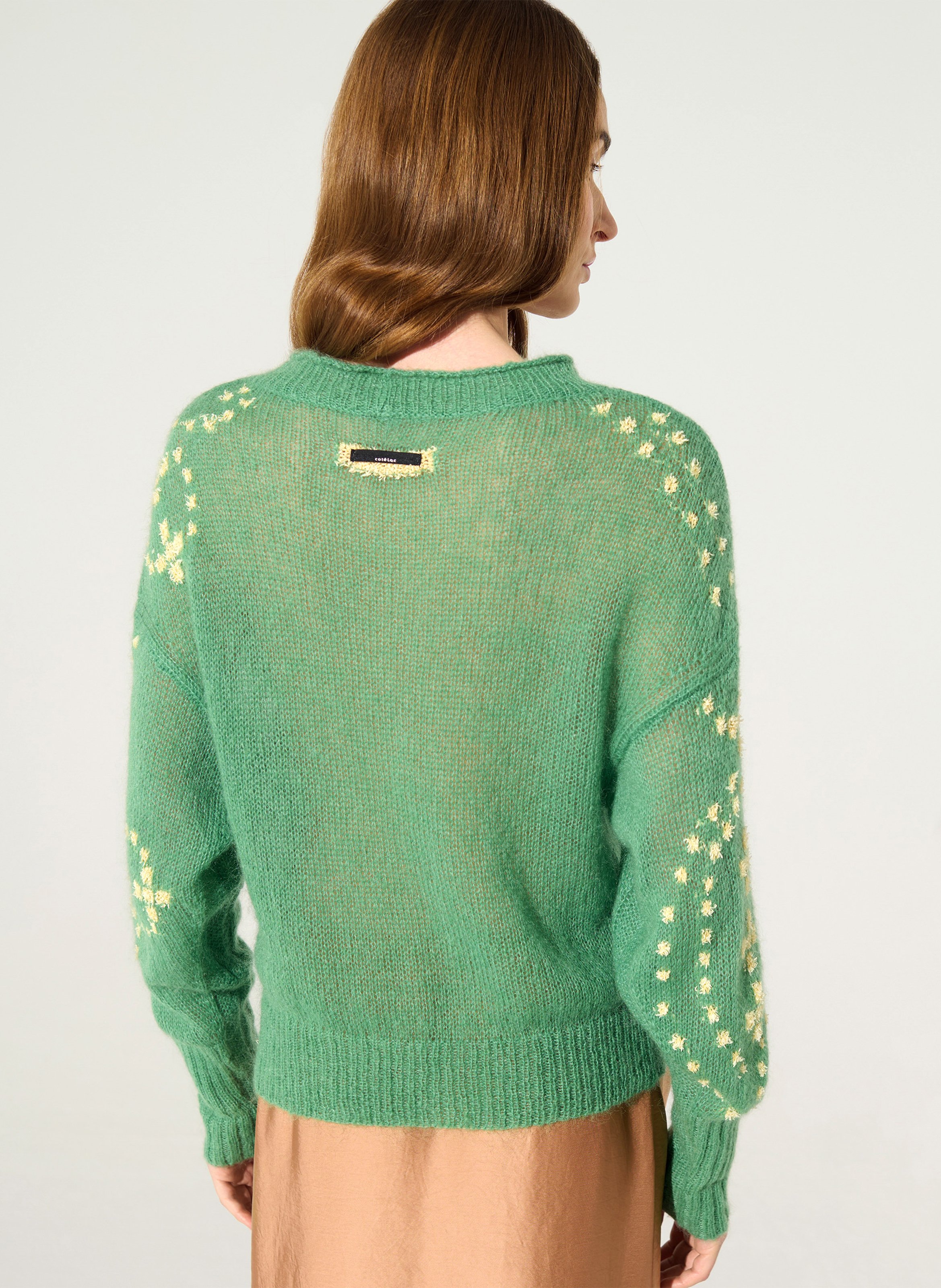 Oversized boat neck sweater with pattern COTELAC Green