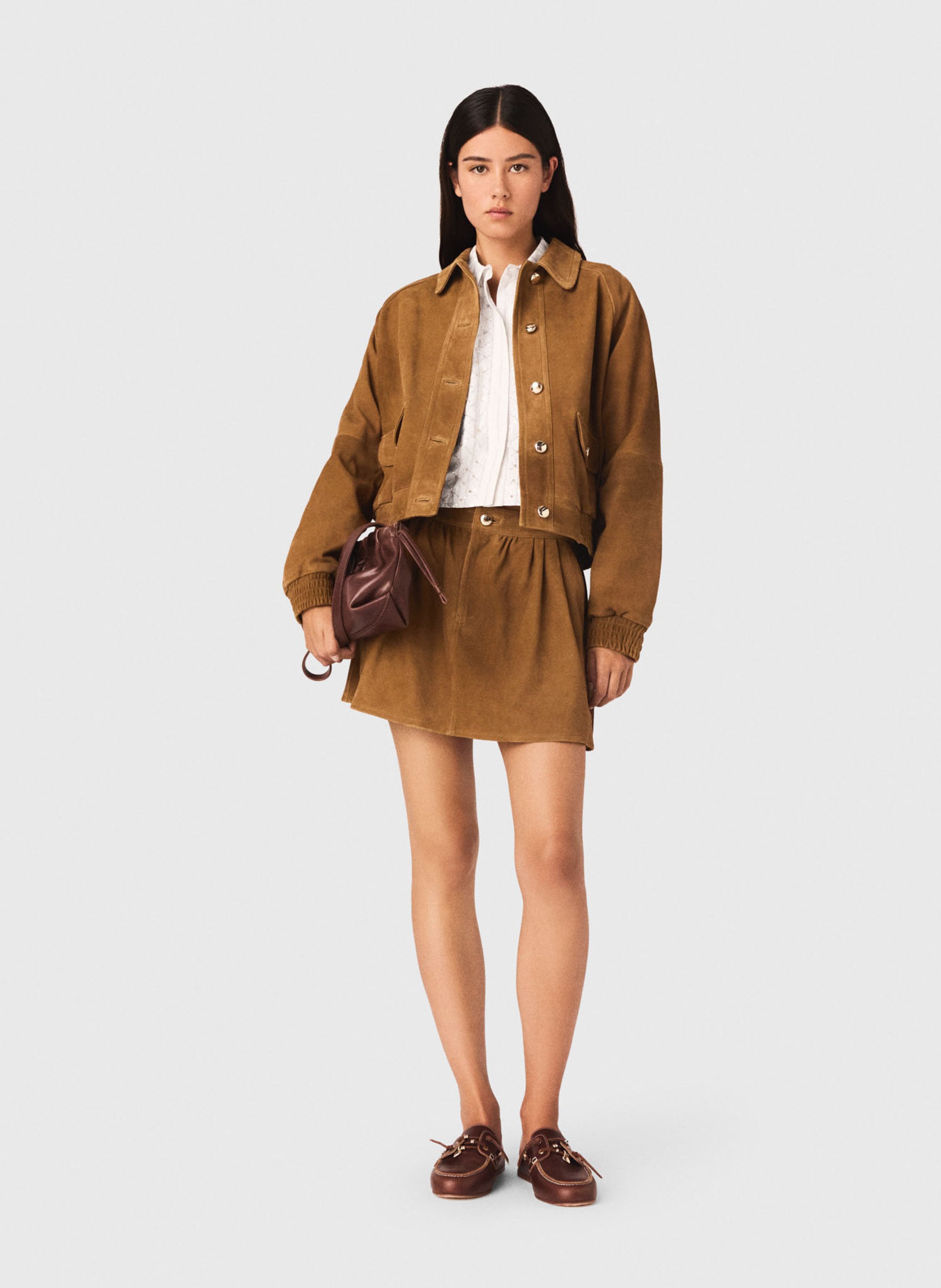 Straight-cut leather jacket MAJE Beige