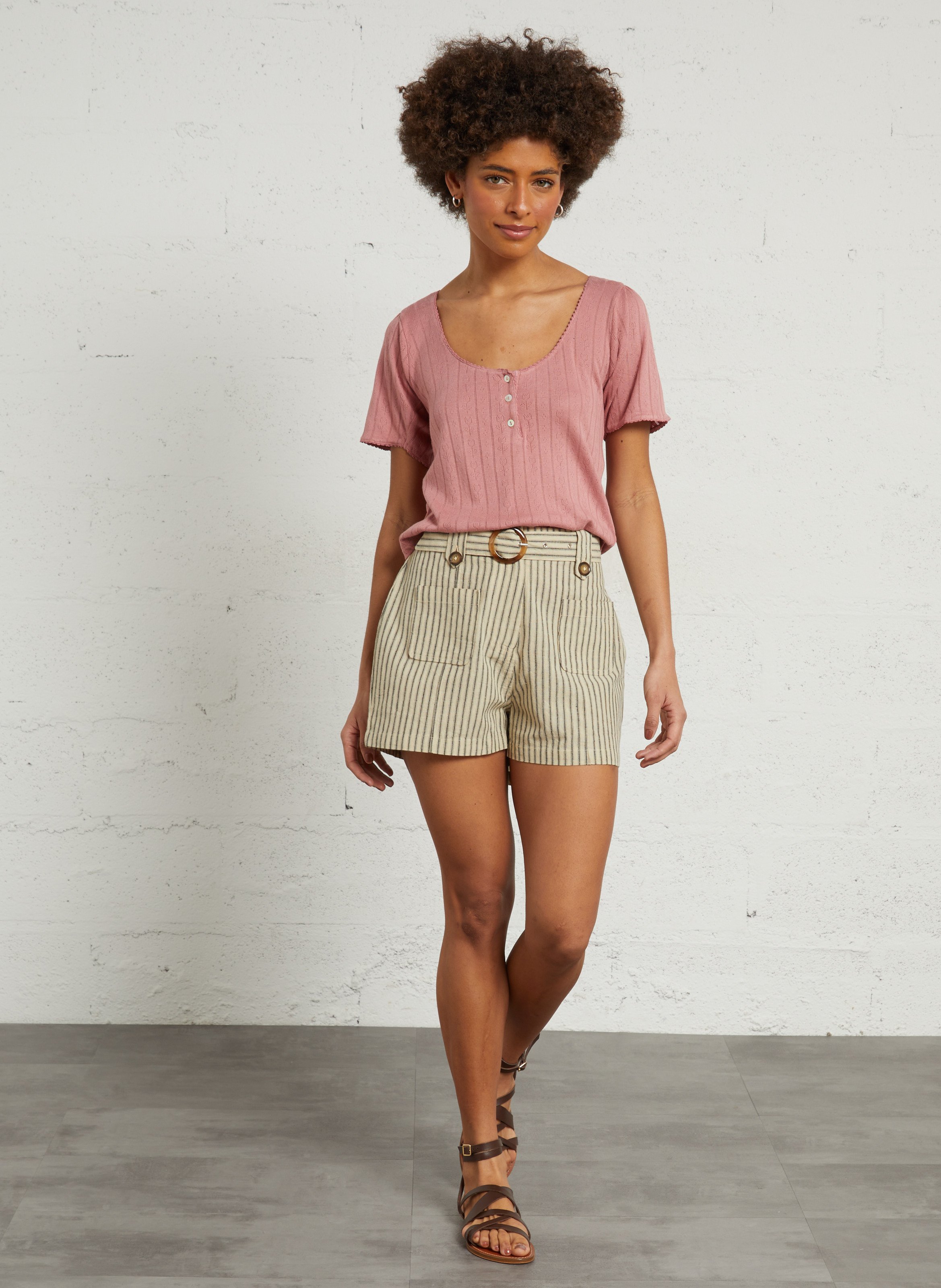 Basic cotton-mix T-shirt EMILE ET IDA Pink