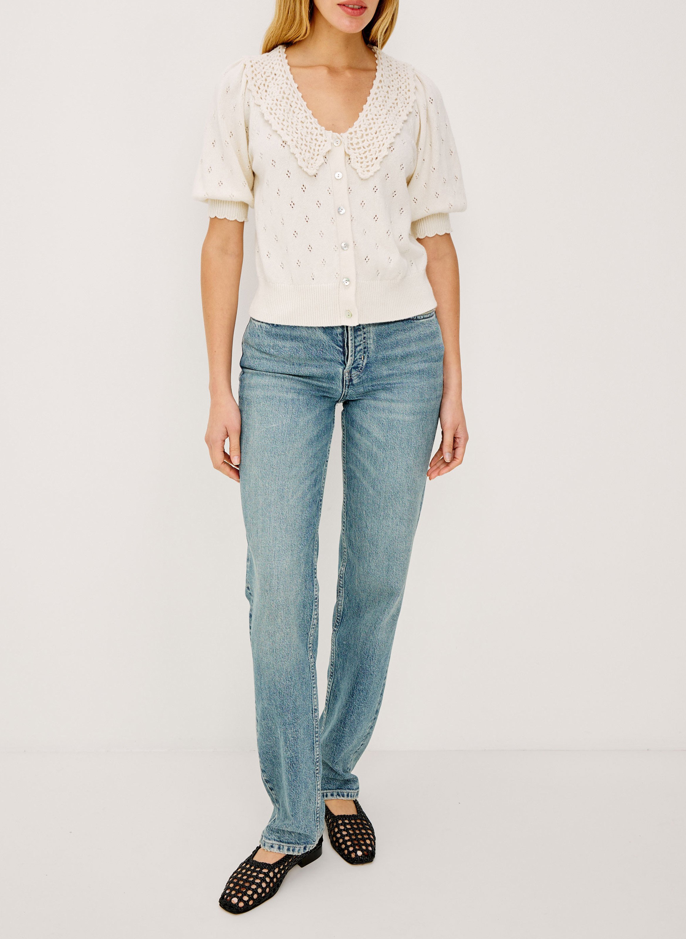 Gerade geschnittene Strickjacke mit V-Ausschnitt RAILS Weiss