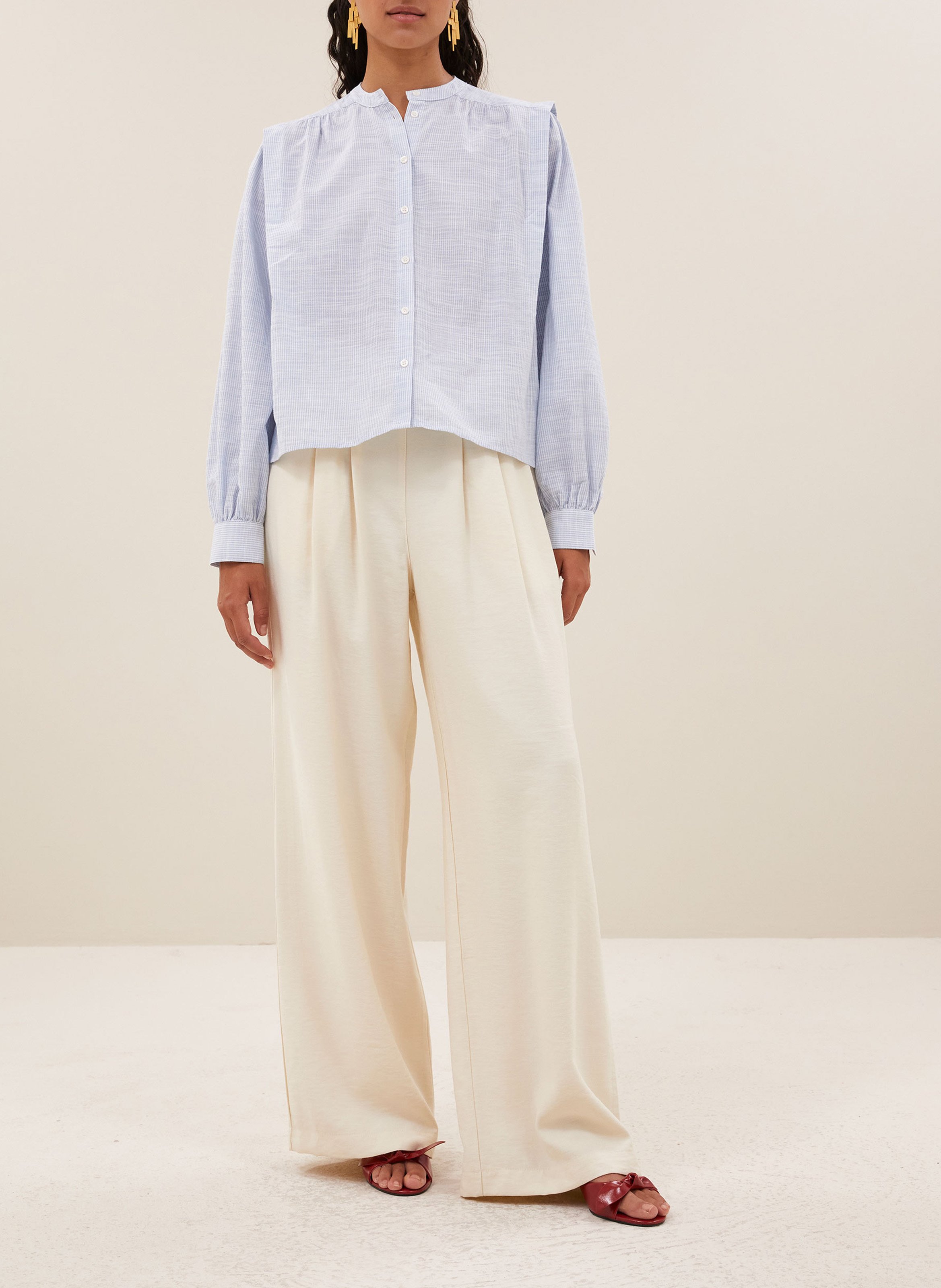 Gestreifte gerade Bluse aus Baumwolle BY BAR Blau