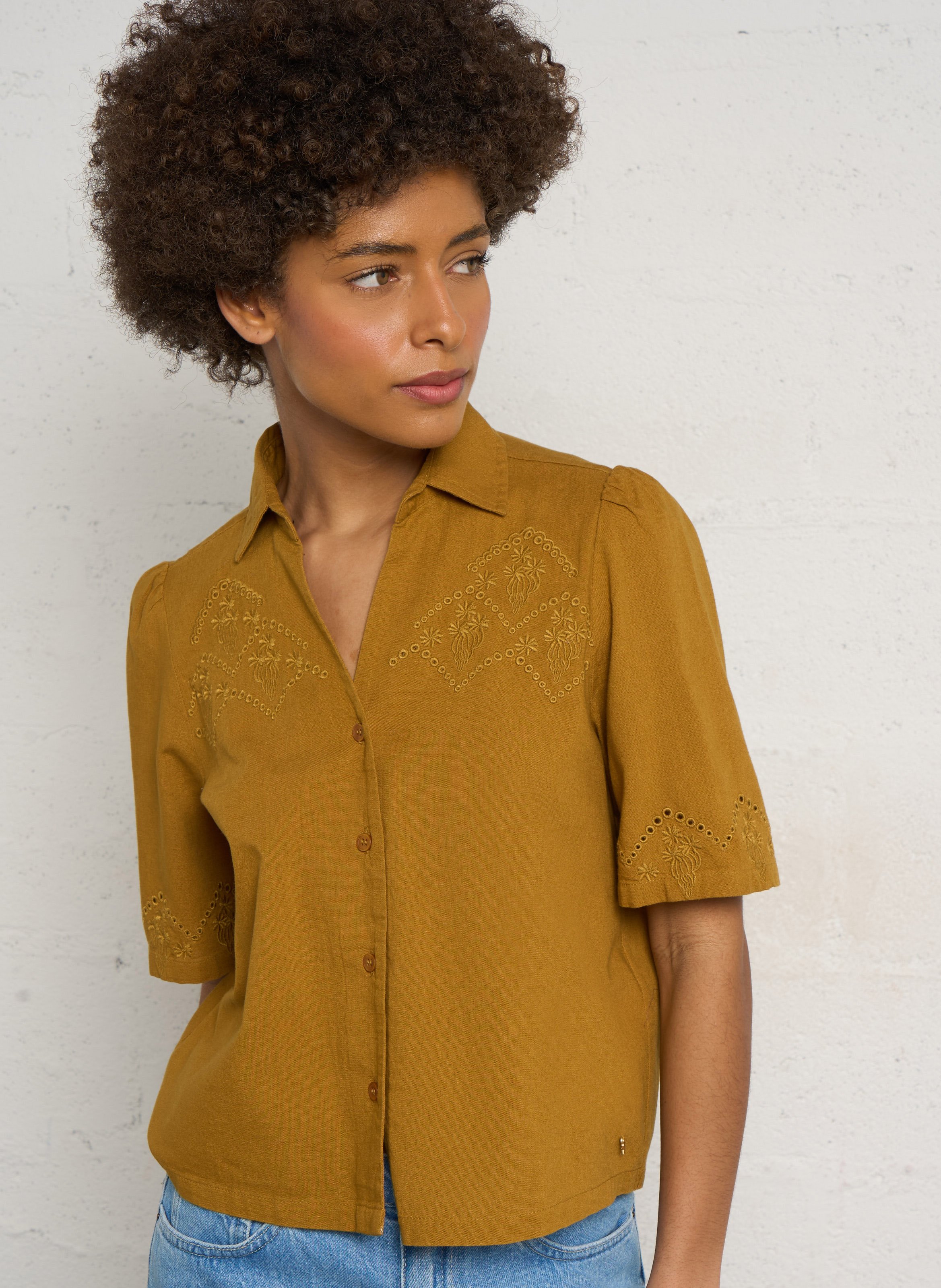 Straight cotton and linen shirt DES PETITS HAUTS Golden