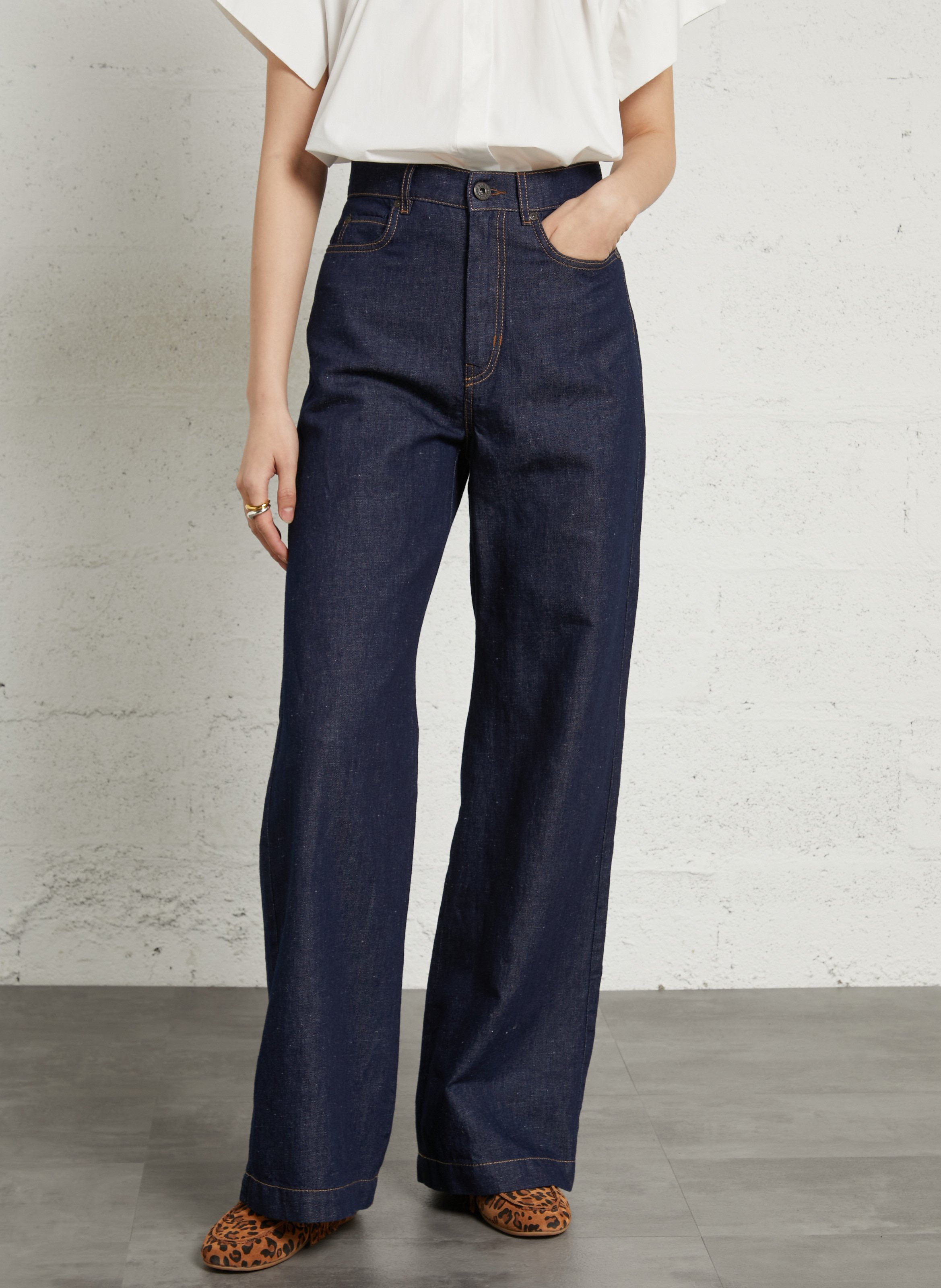 Hoch geschnittene Flare-Jeans aus Baumwolle und Leinen MAX MARA WEEK END