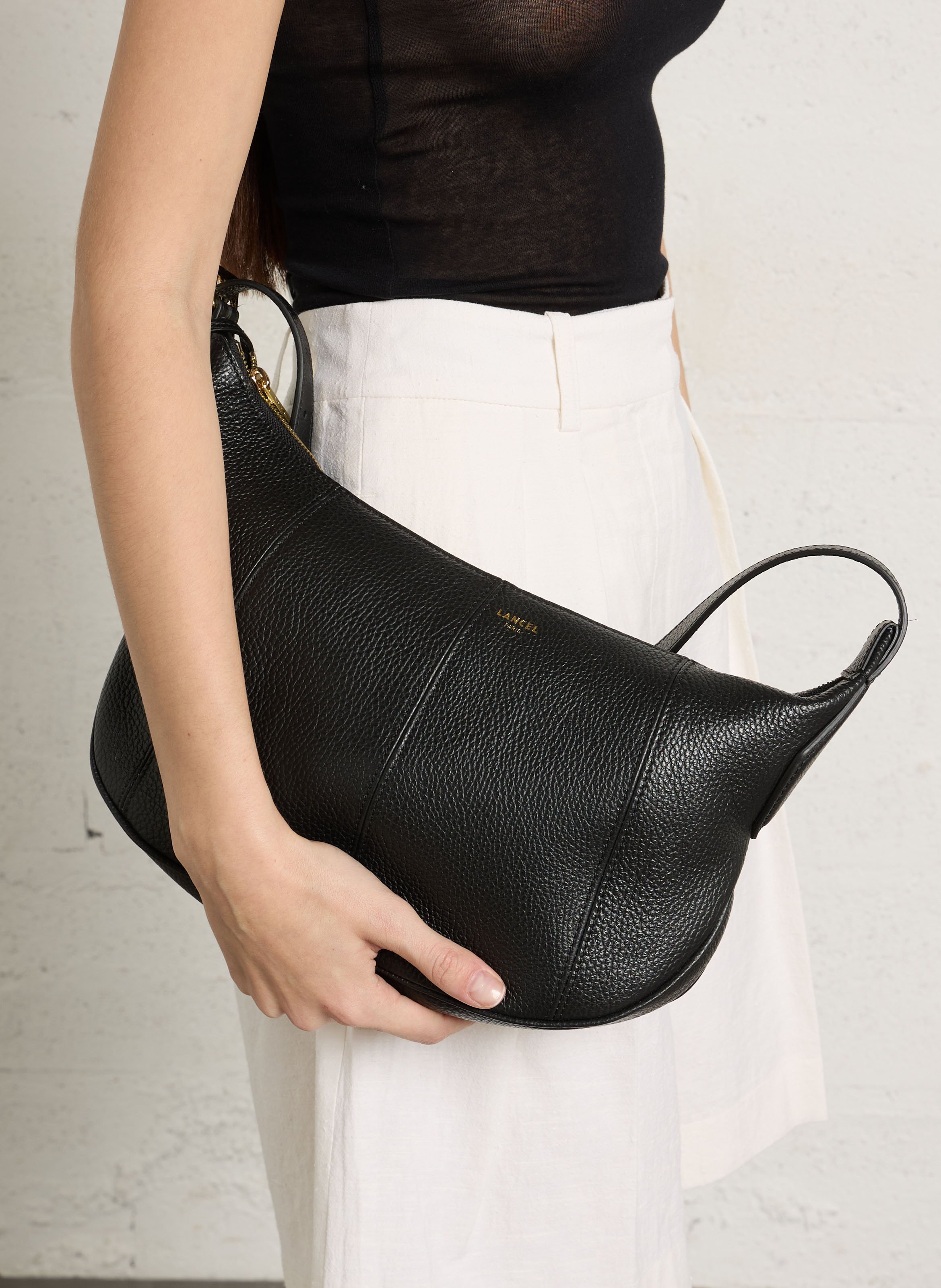 Schoudertas gedragen over de schouder van leer LANCEL Zwart