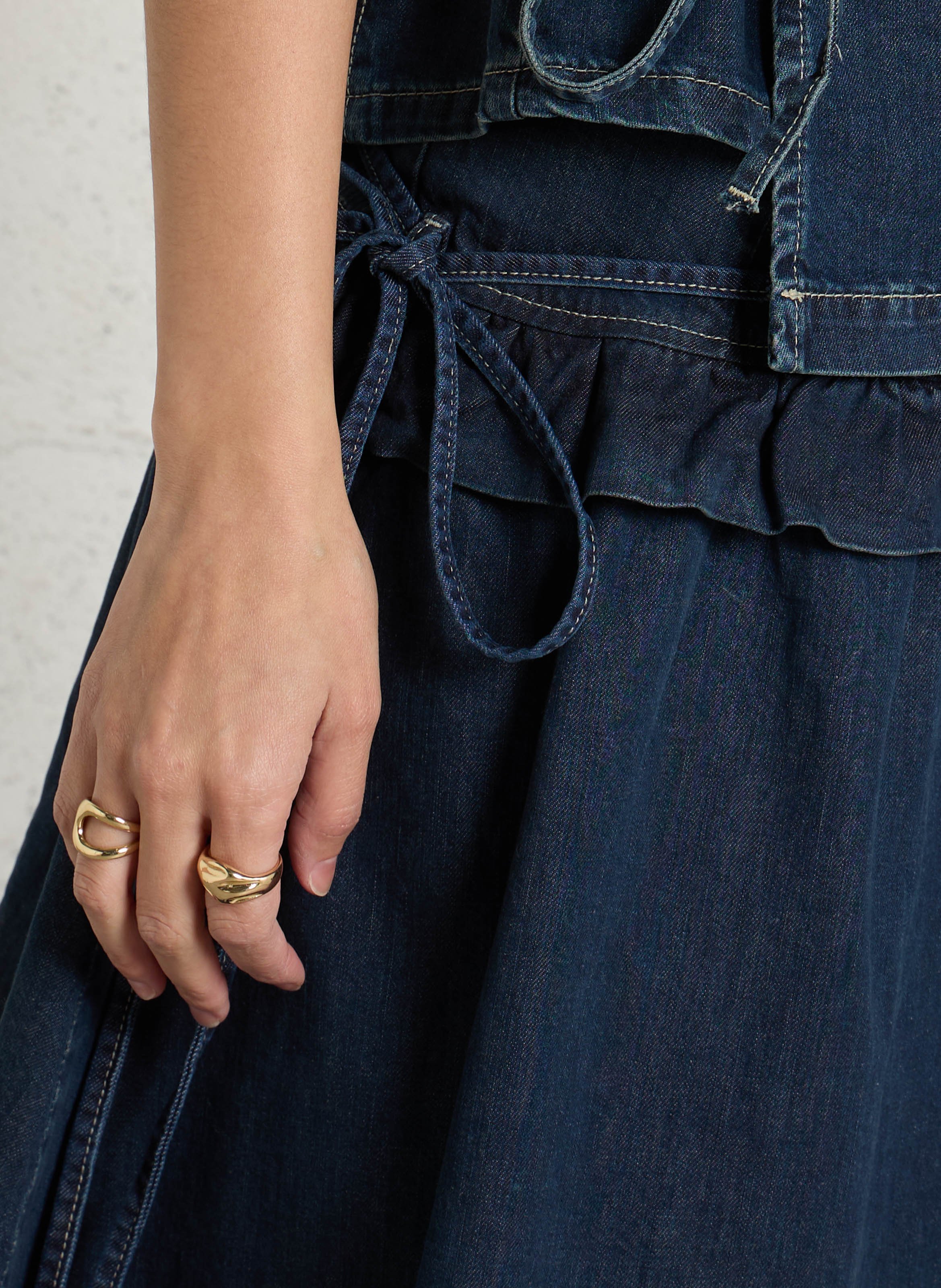 Uitlopende midi spijkerrok in rauw denim Blauw