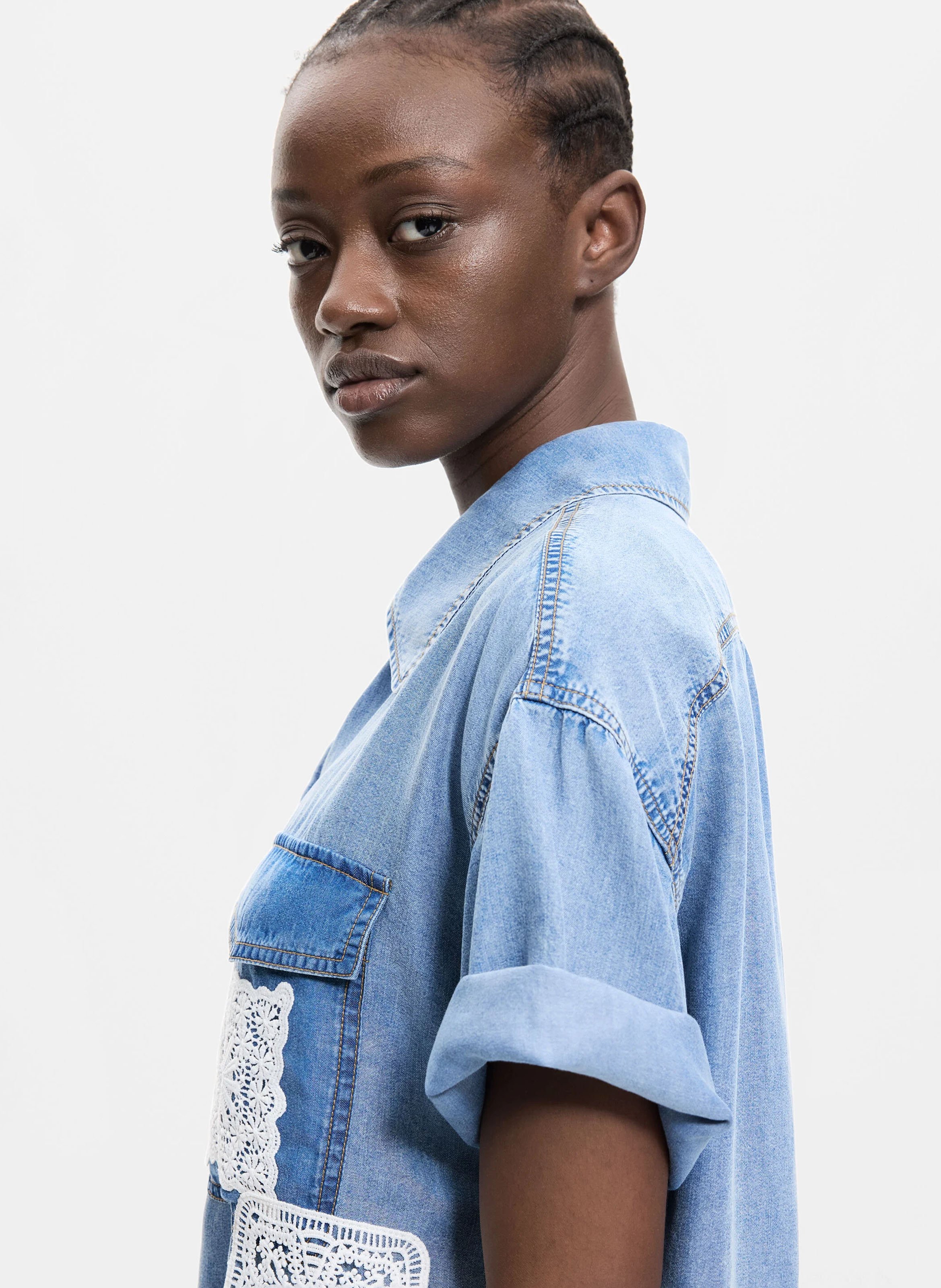 Chemise patchwork en denim DESIGUAL Bleu