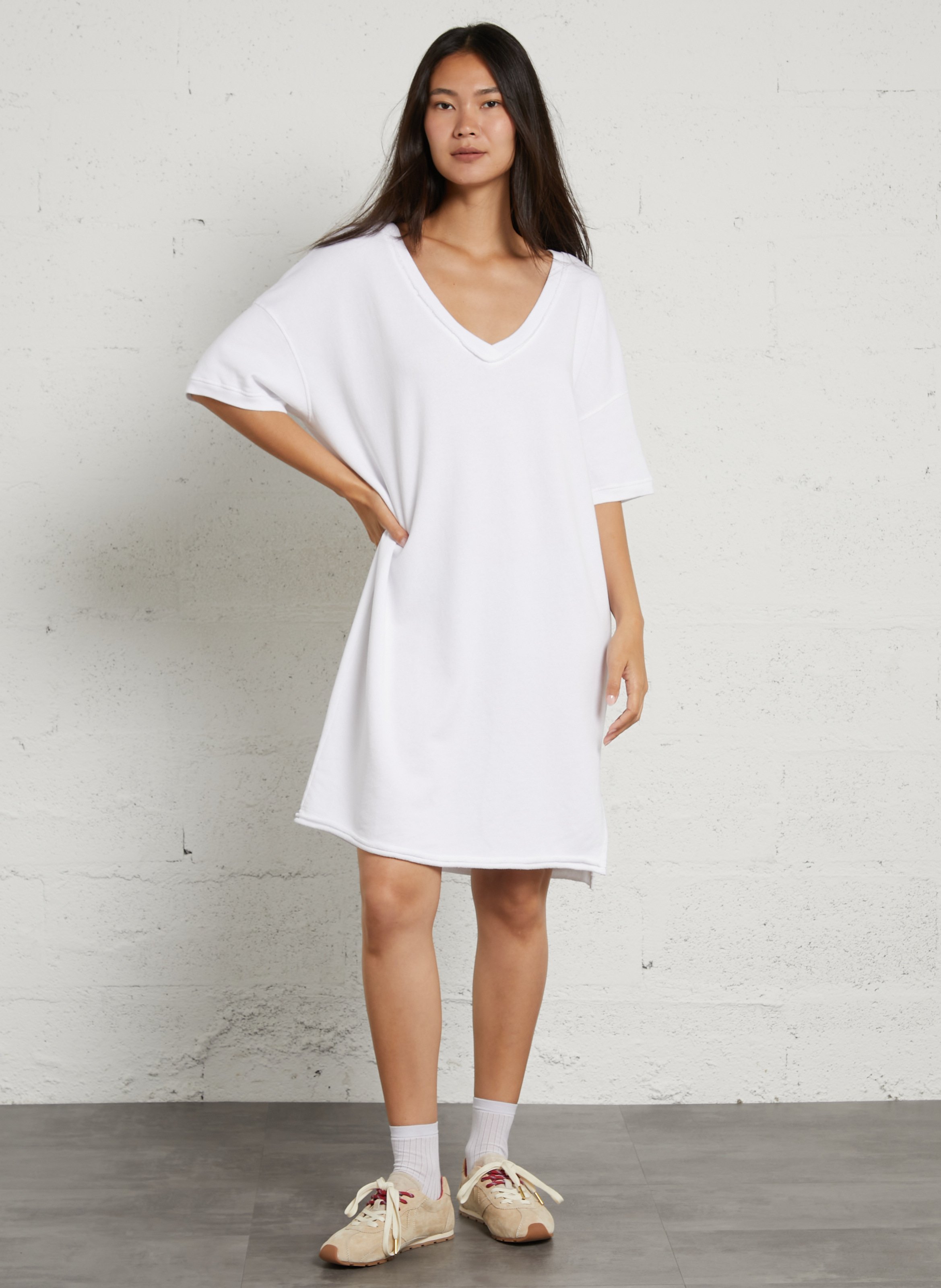 Robe ample uni col V AMERICAN VINTAGE Blanc