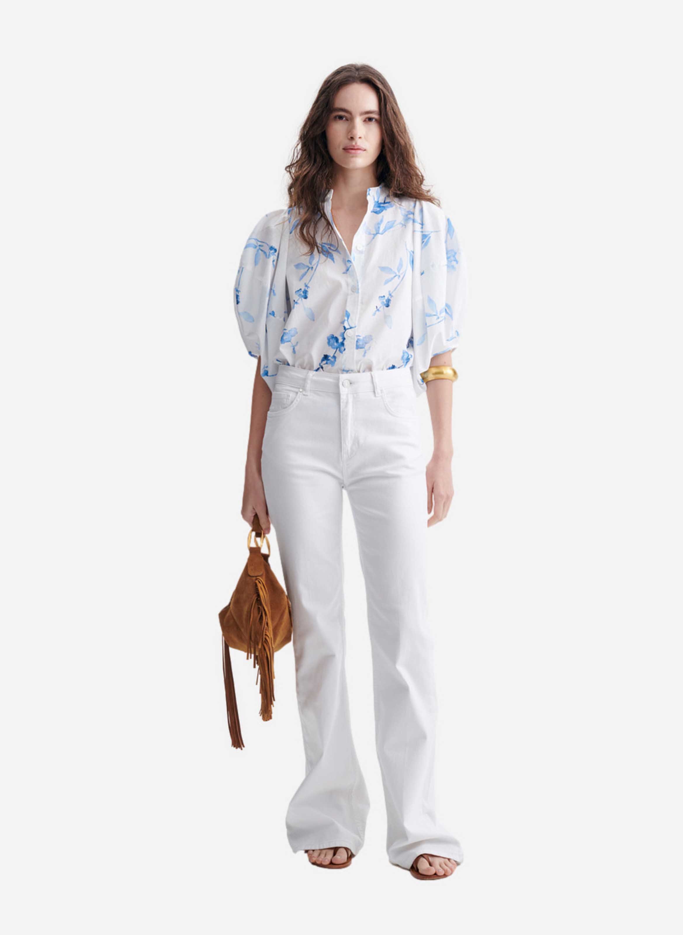 Blouse imprimée fluide à manches bouffantes VANESSA BRUNO Blanc