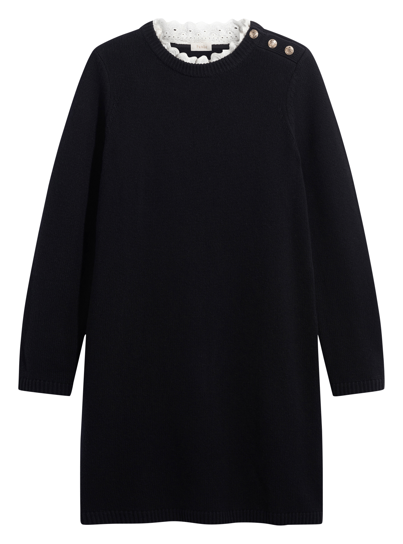 Robe courte à dentelle en laine  PABLO Noir