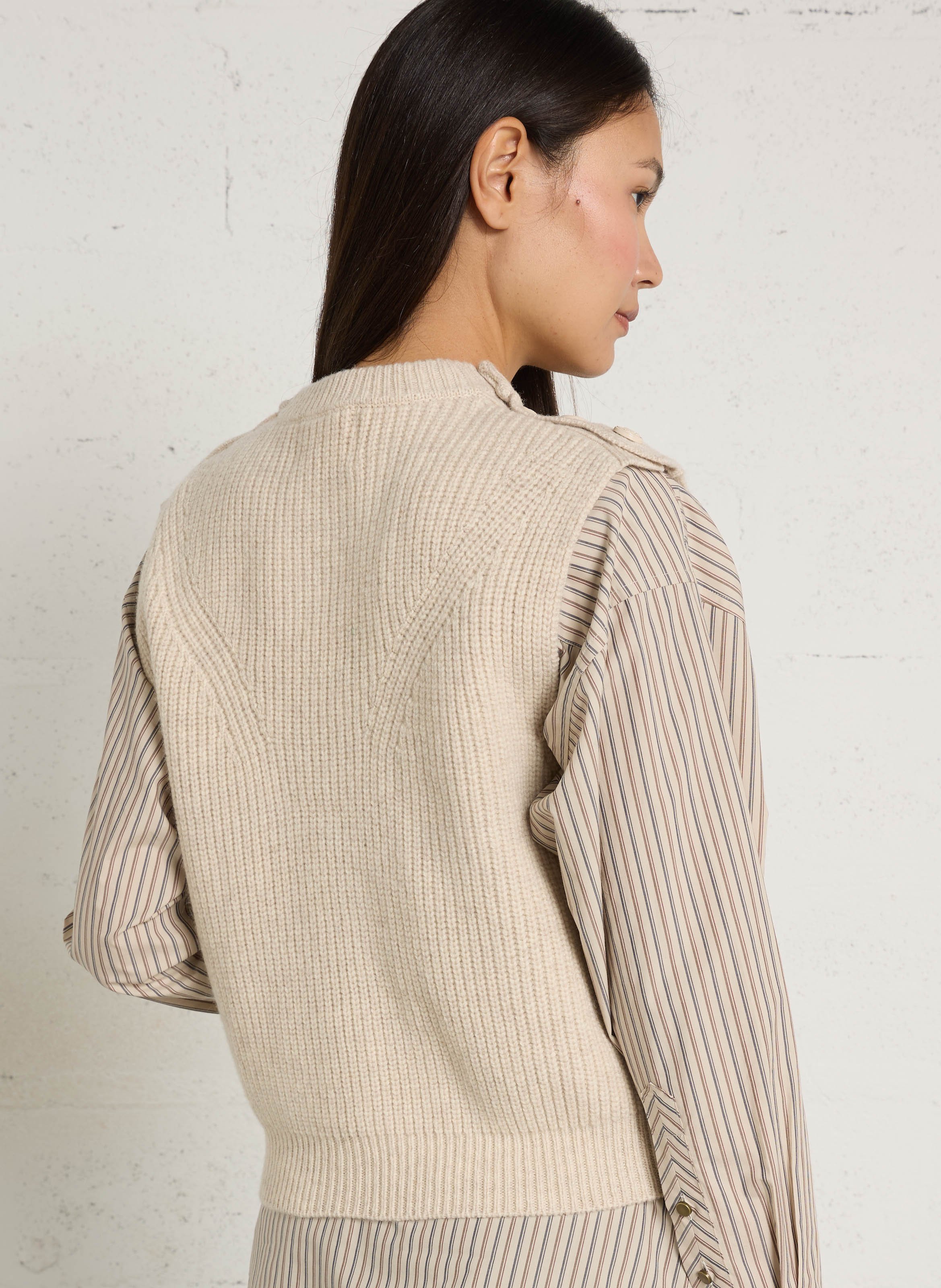 Sleeveless merino wool sweater LEON & HARPER Beige