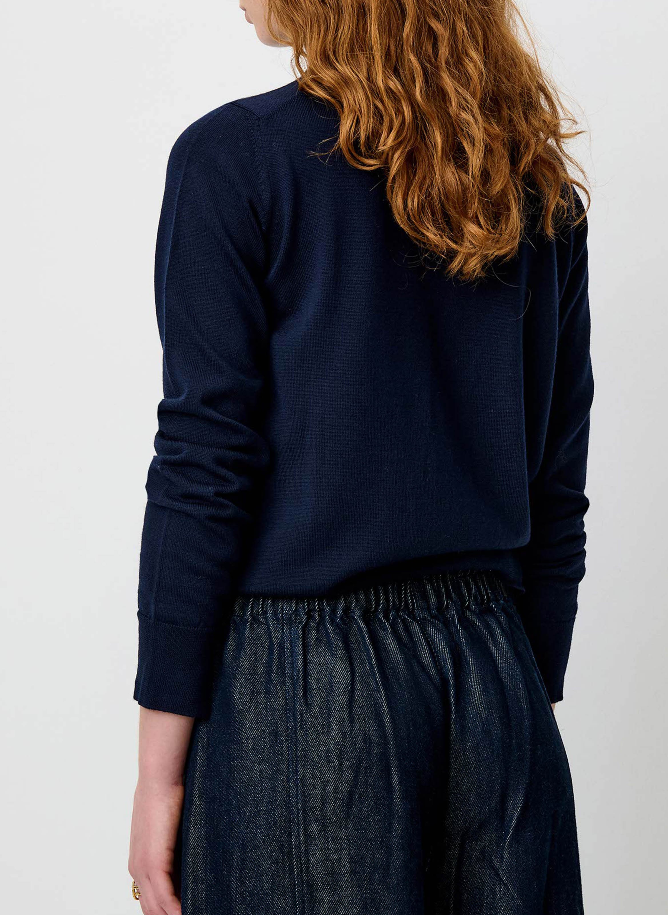 Straight wool polo neck jumper | Blue SESSUN Women