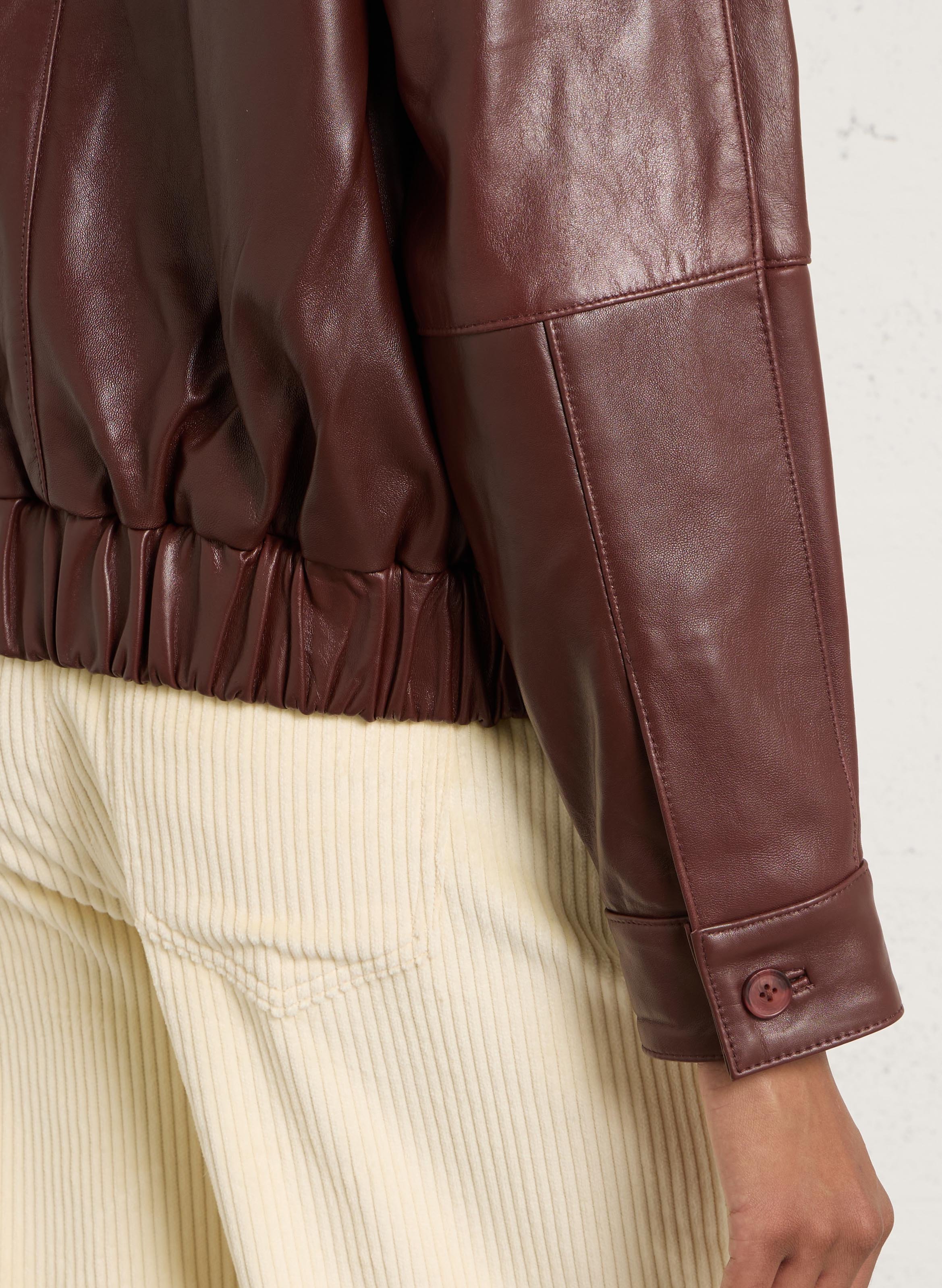 Veste droite unie en cuir MAISON 123 Marron