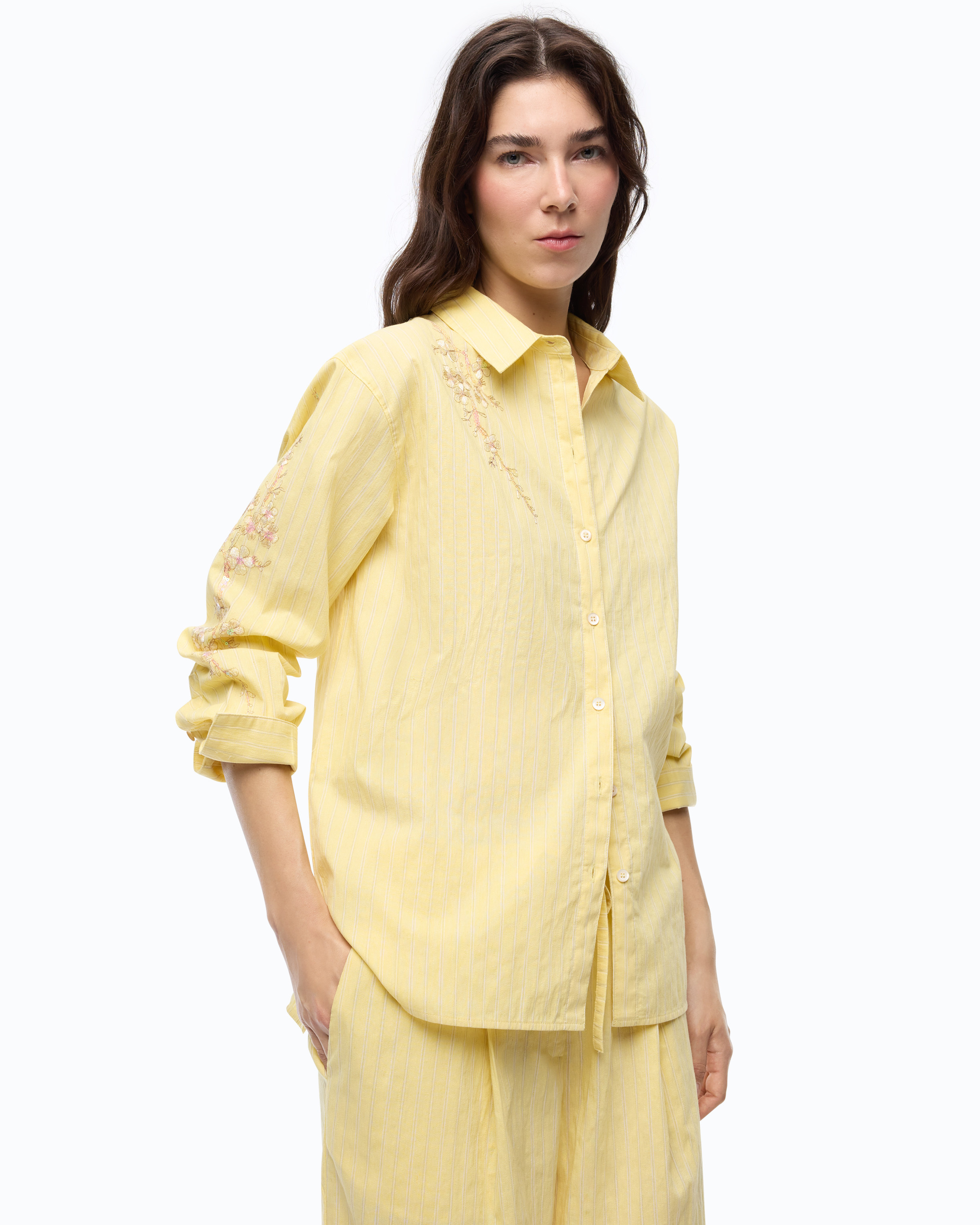 Chemise à rayures avec broderies florales PINKO Multicolore