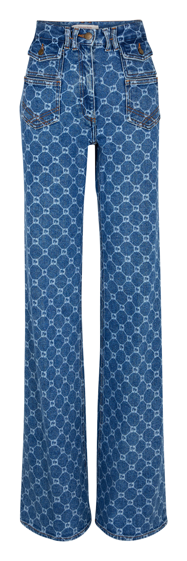 Flared High Waist Jeans mit Print Blau