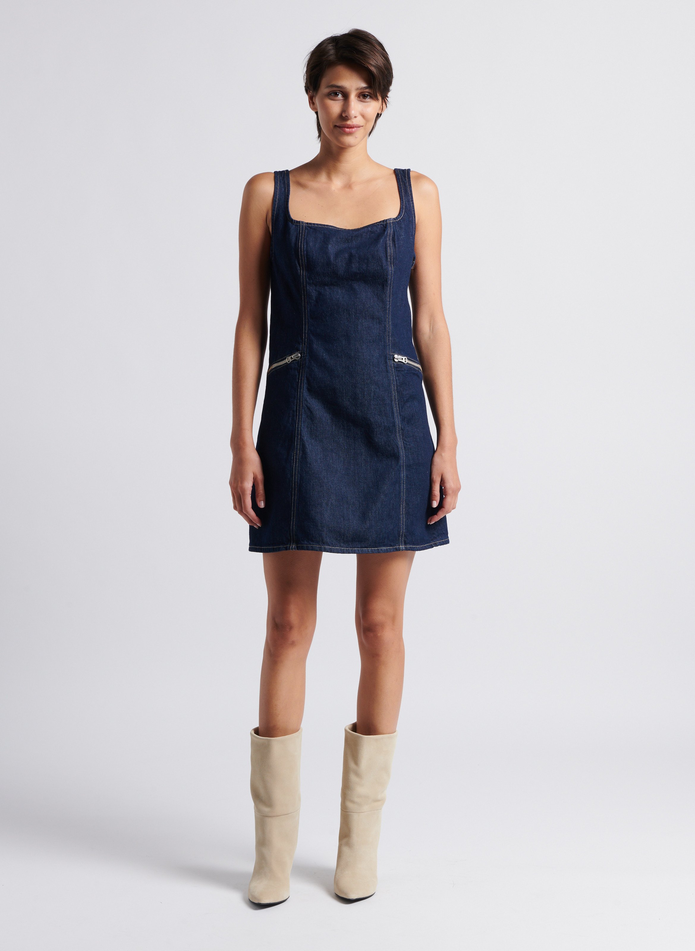Short denim square-neck dress SAMSOE SAMSOE Blue