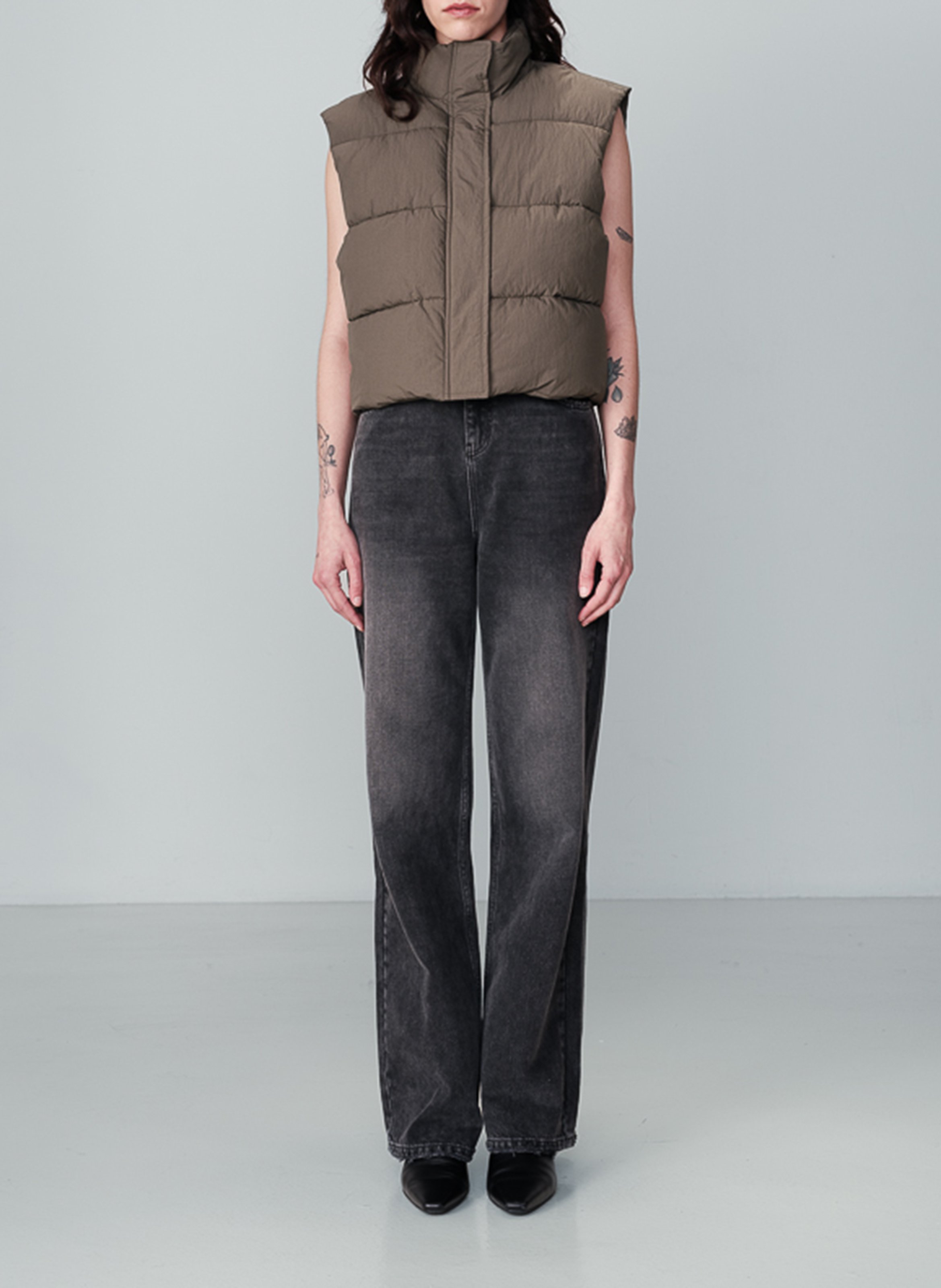 Mouwloos gewatteerd jack met opstaande kraag van katoenmix Groen