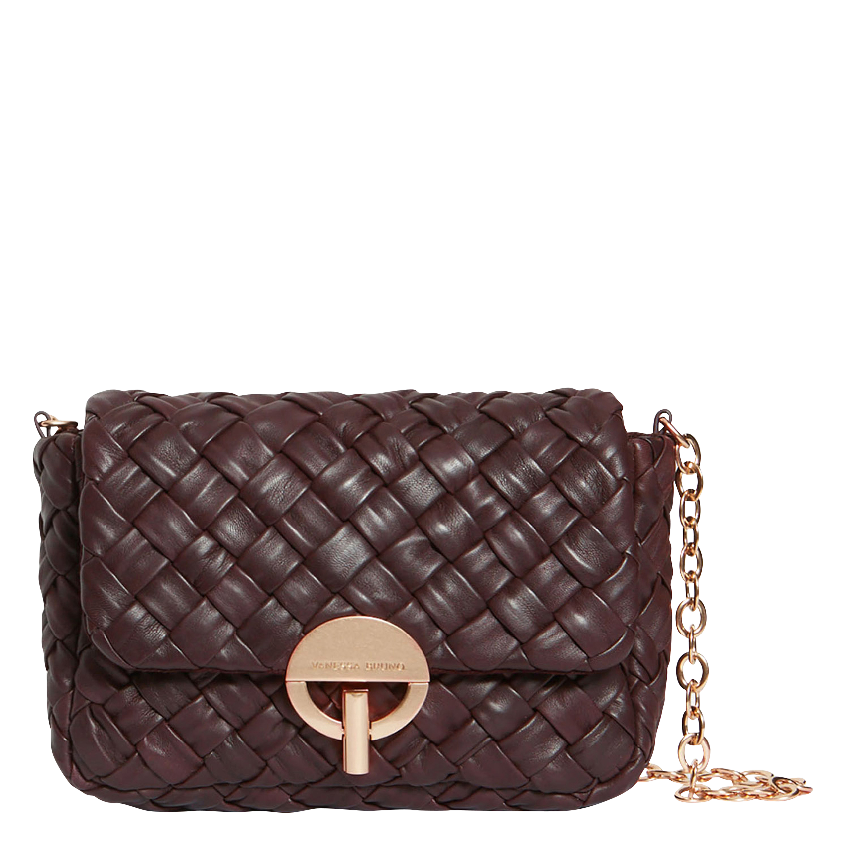 Gevlochten, leren schoudertas MOON M Chocolat