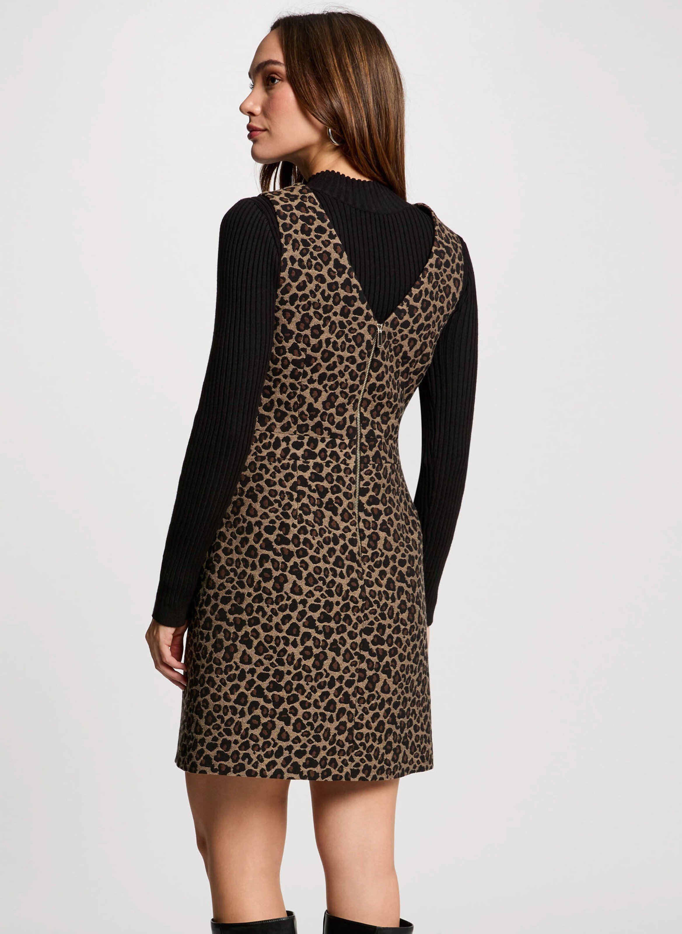 Short printed dress in blended cotton MORGAN Brown