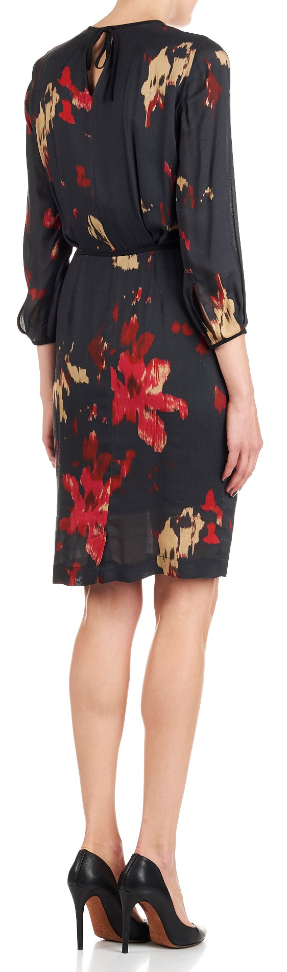 Nadra printed dress with split back ATTIC AND BARN Black