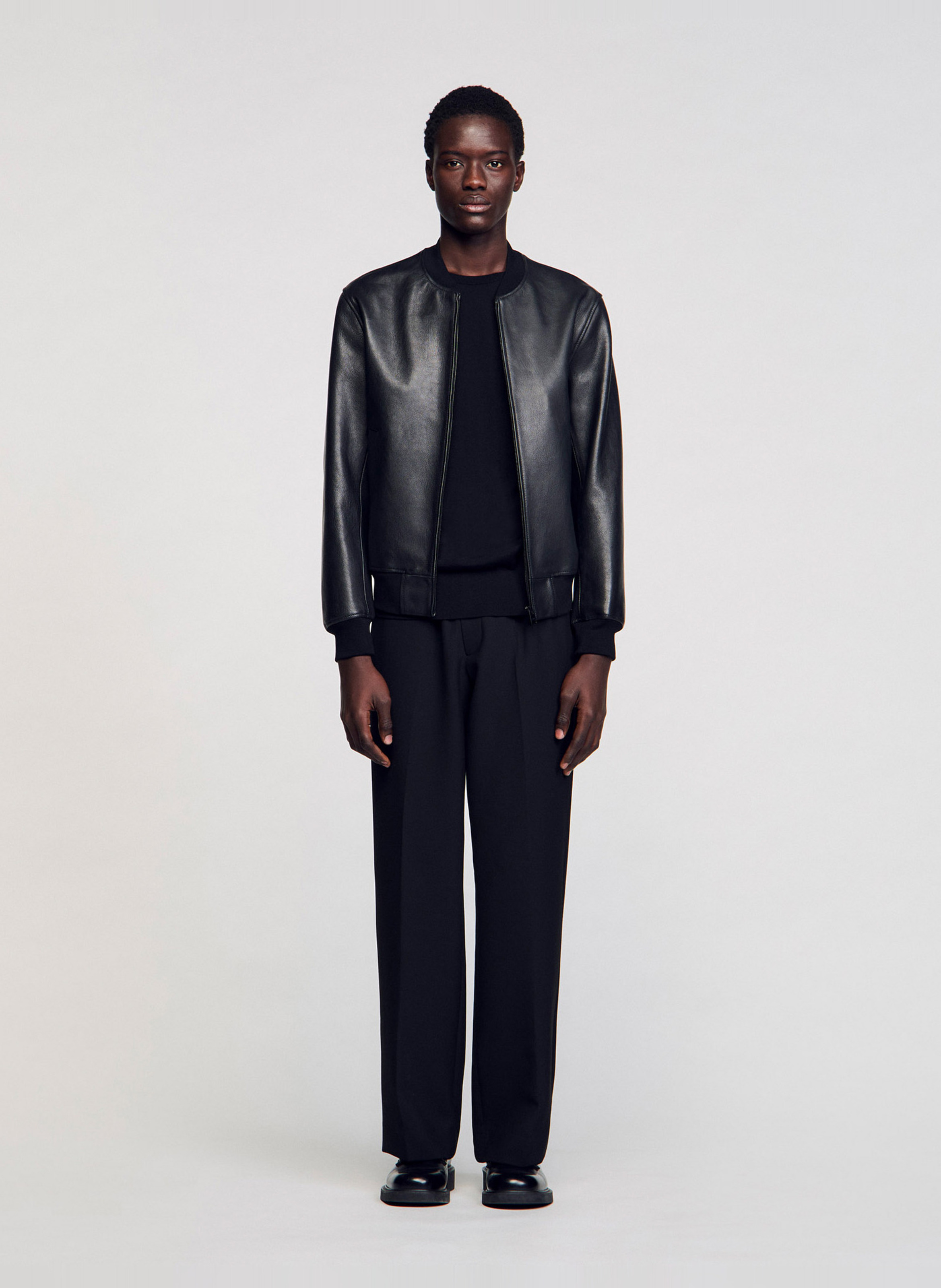 Recht, leren jack SANDRO Zwart