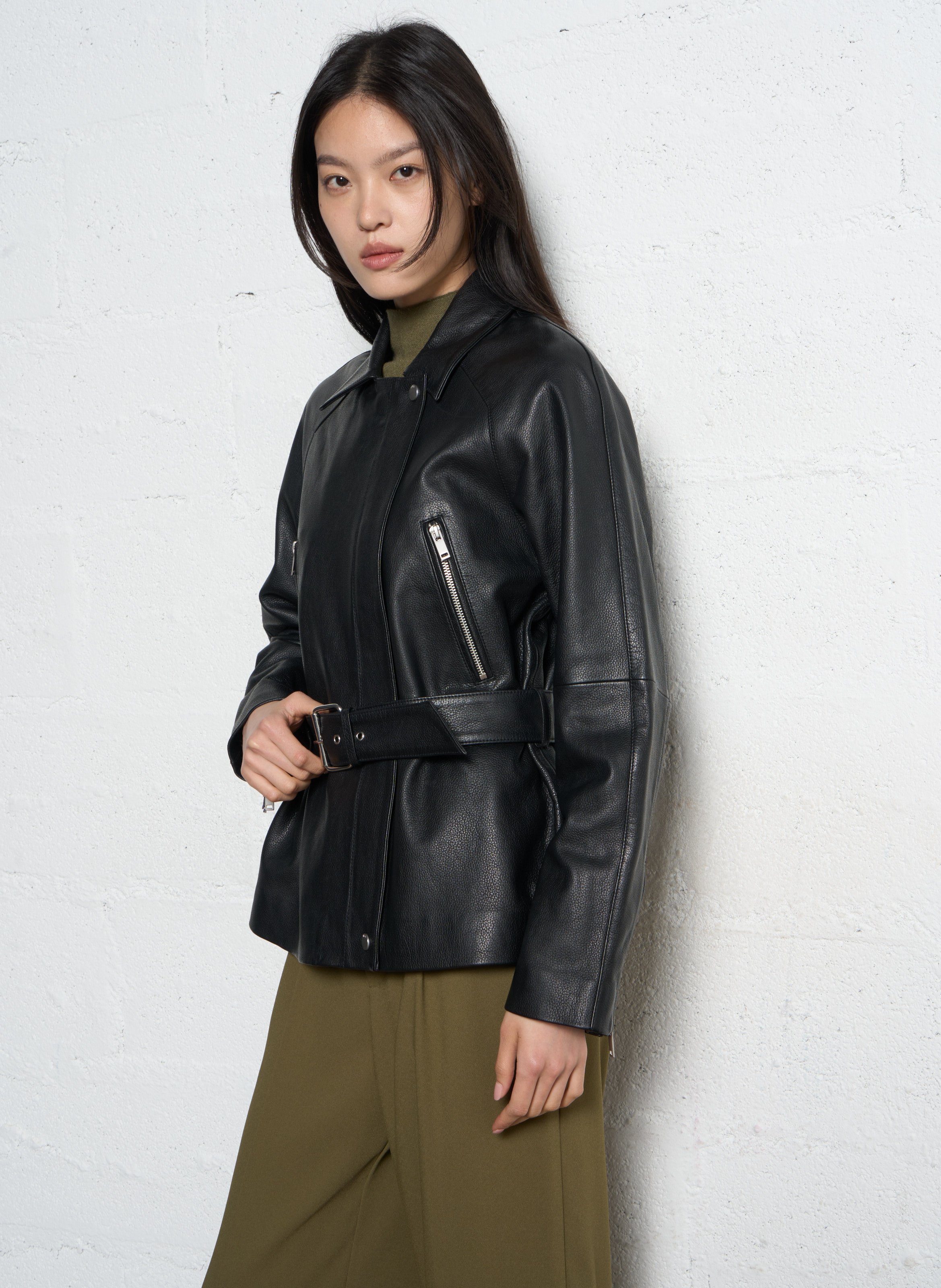 Leather jacket with tailored collar IKKS Black
