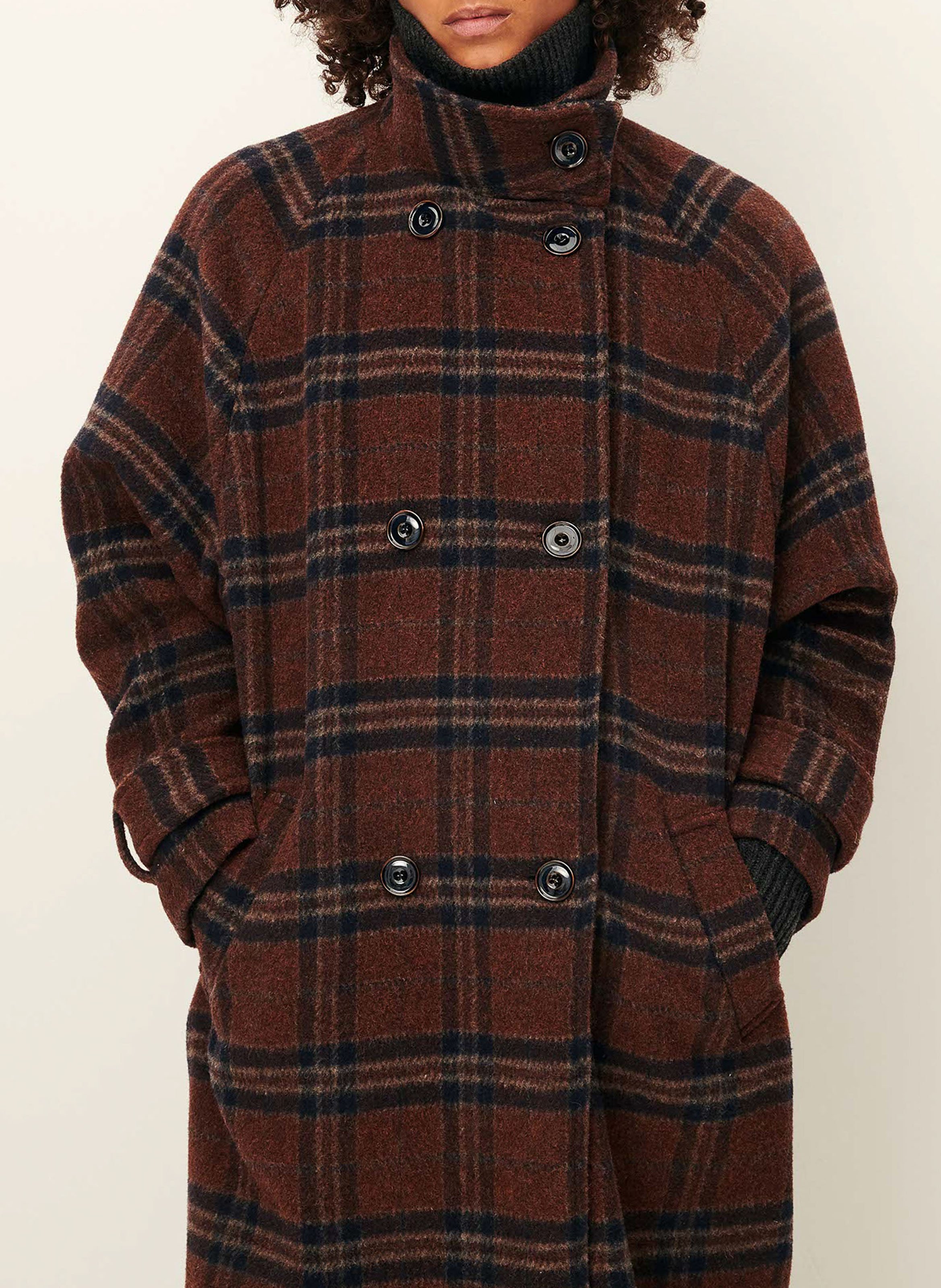 Manteau col montant en laine mélangée SESSUN Bleu