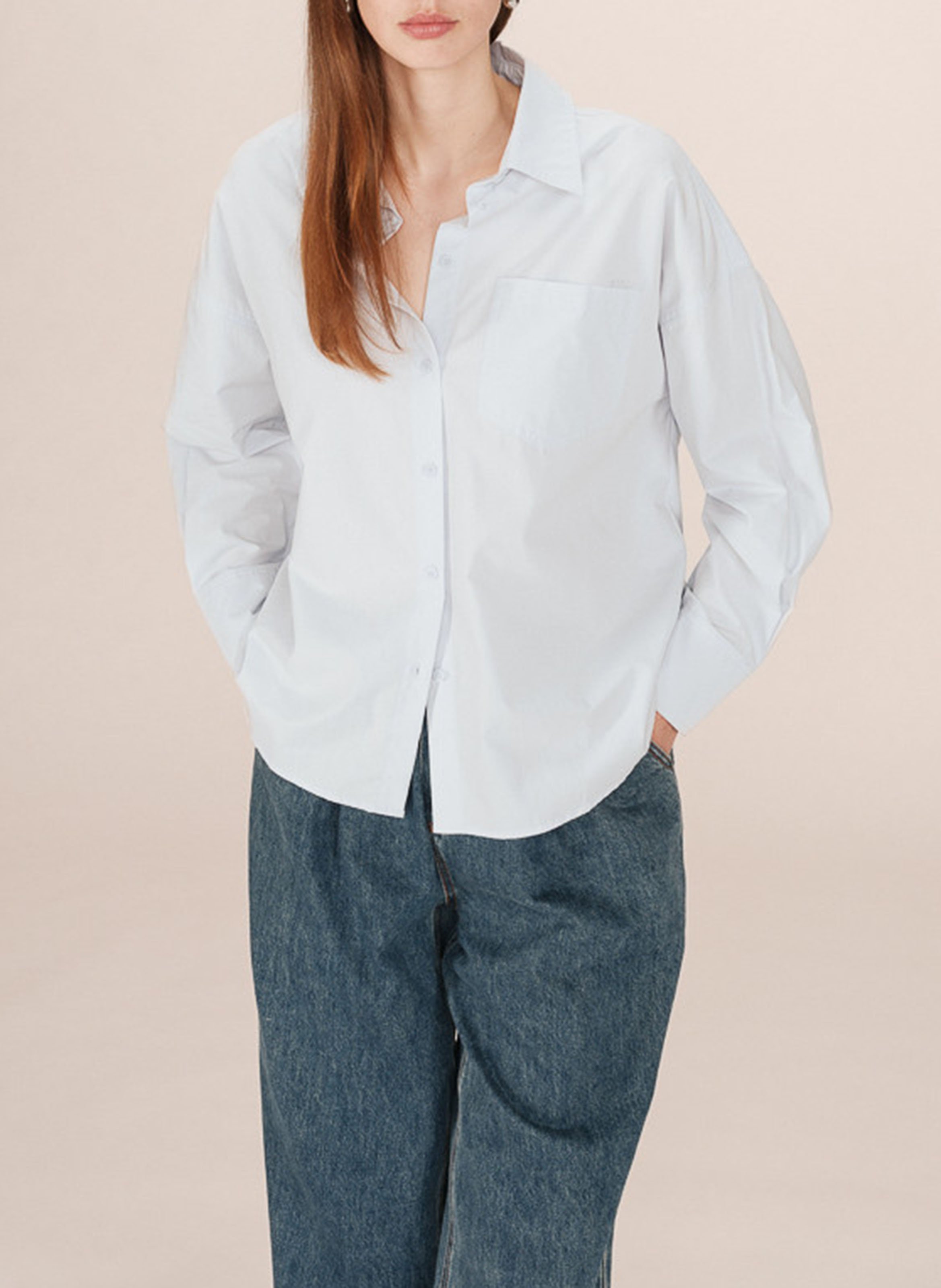 Chemise col classique manches contrastantes en coton GRACE ET MILA Blue