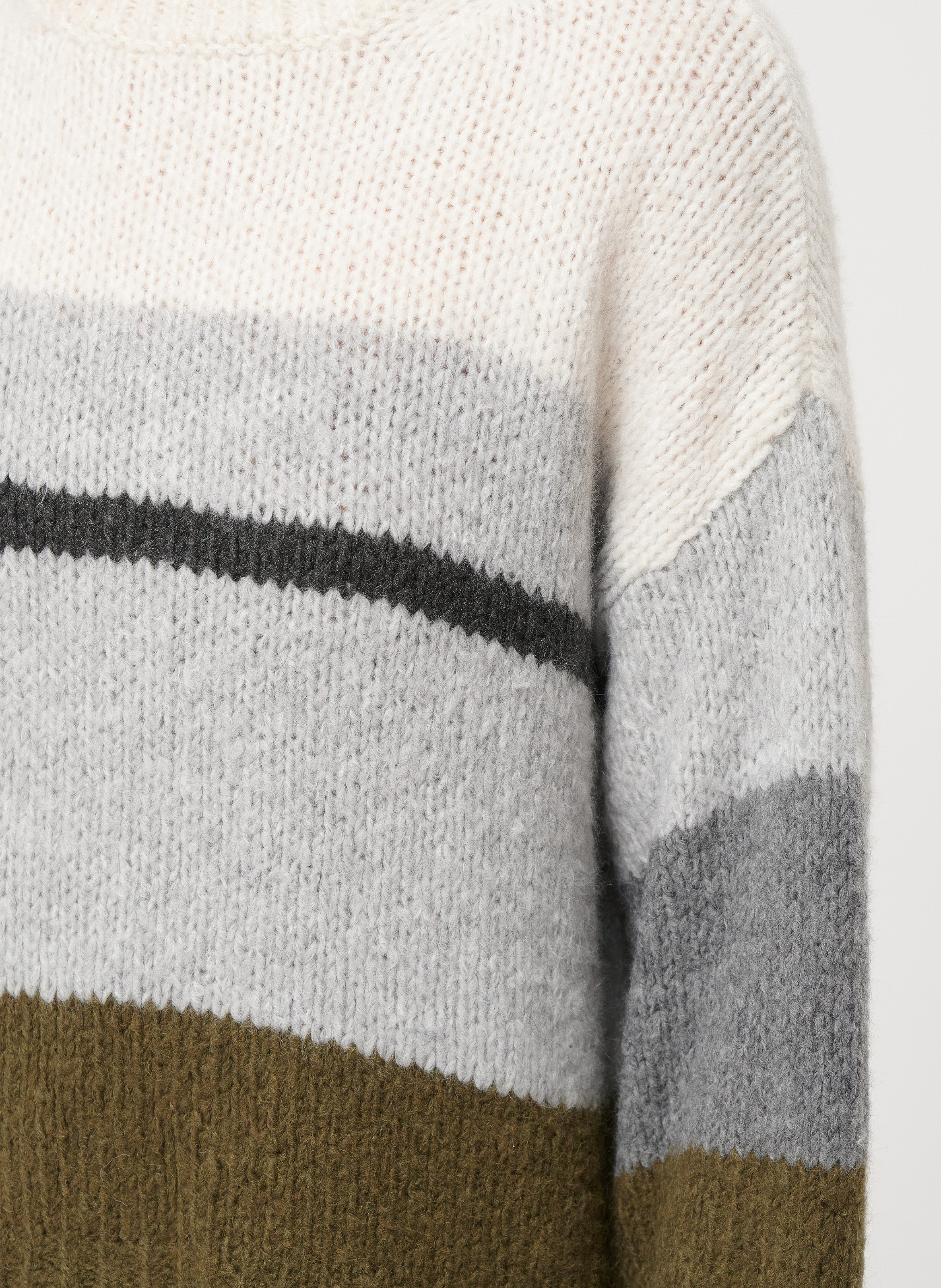 Weiter Rundhalsausschnitt Pullover mit Streifenmuster aus gemischtem Strickgewebe. HUMILITY Silber