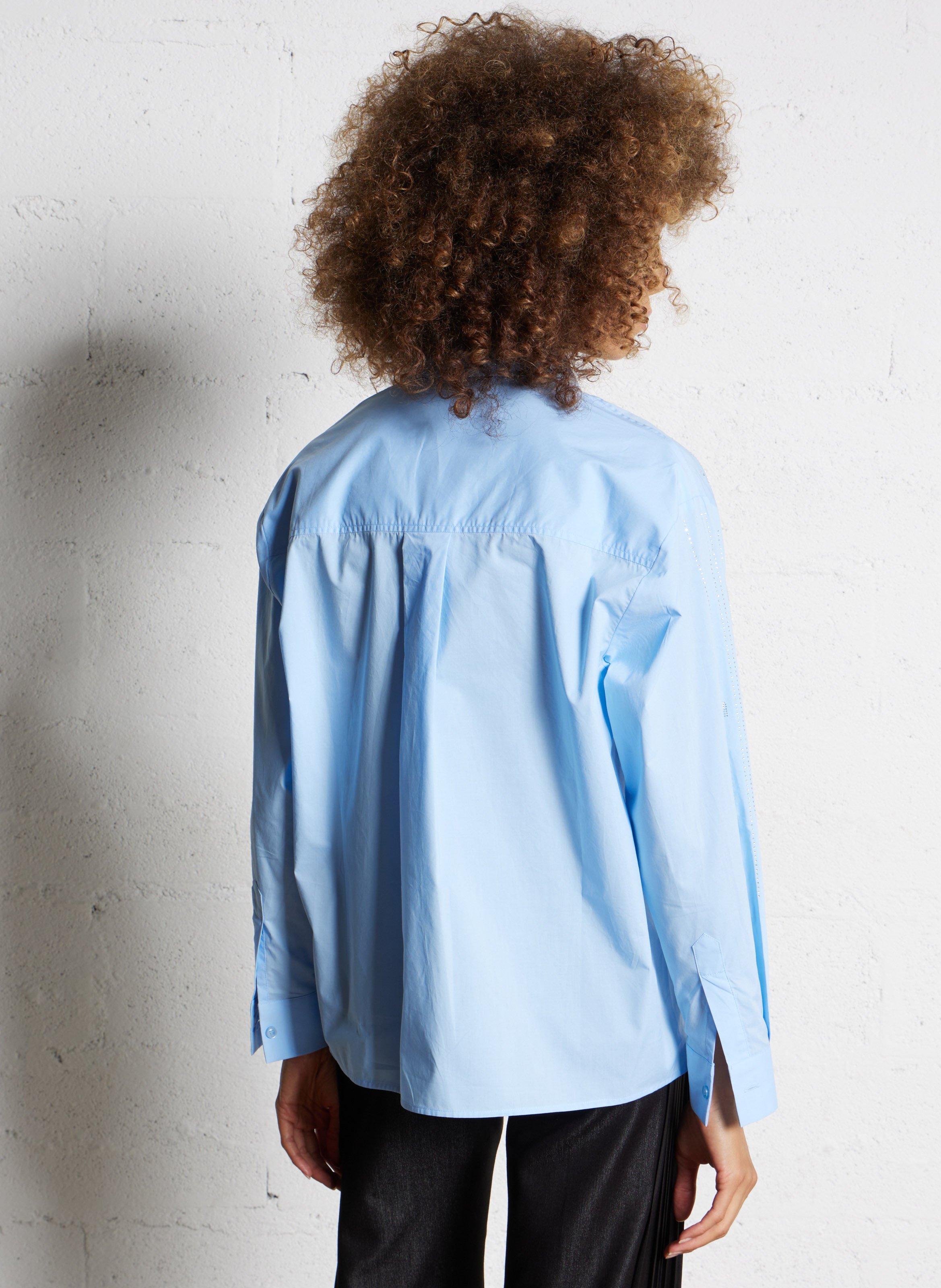 Oversized cotton shirt with rhinestones LIU JO Blue