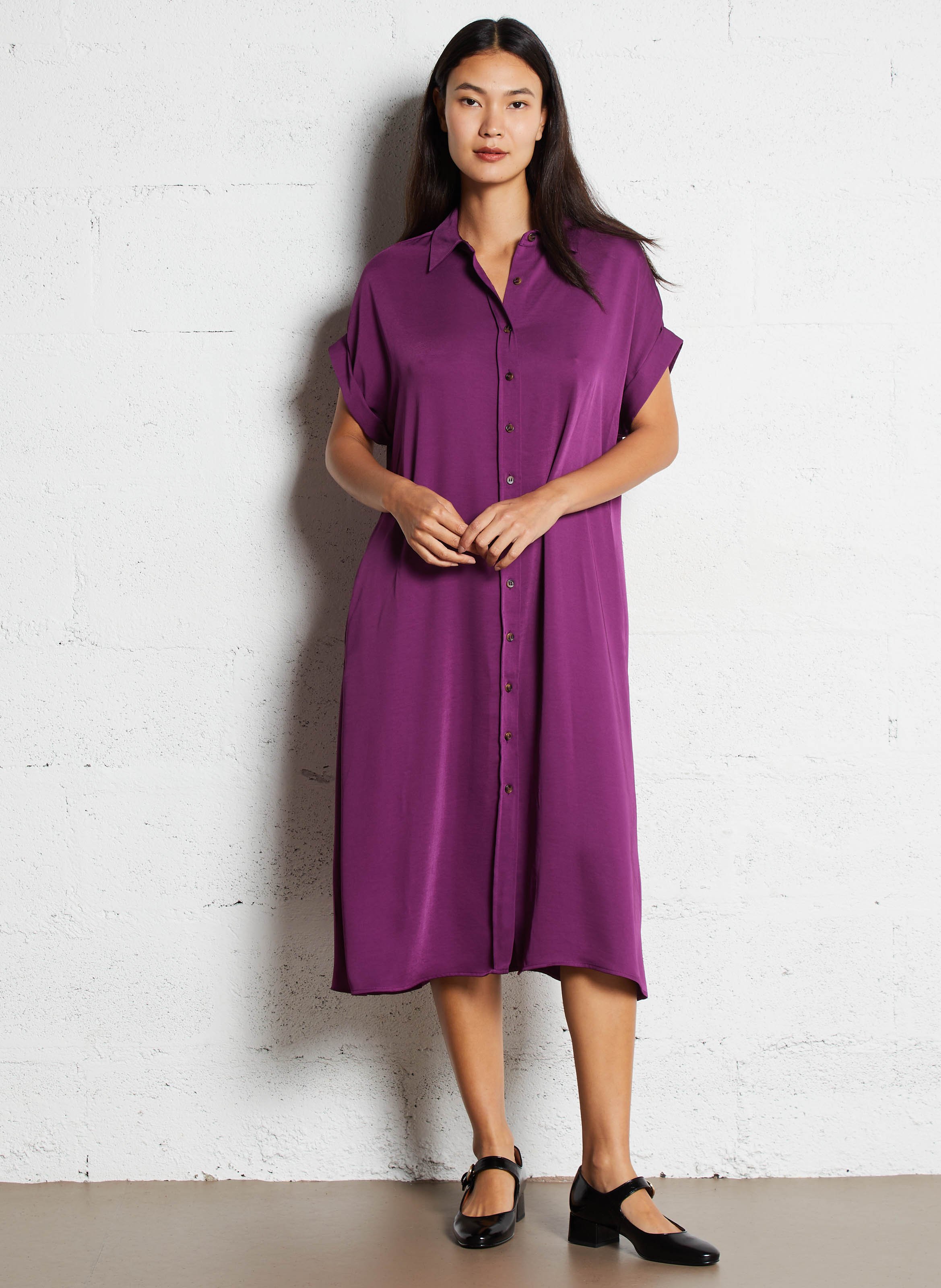 Midi dress with shirt collar MAISON 123 Purple