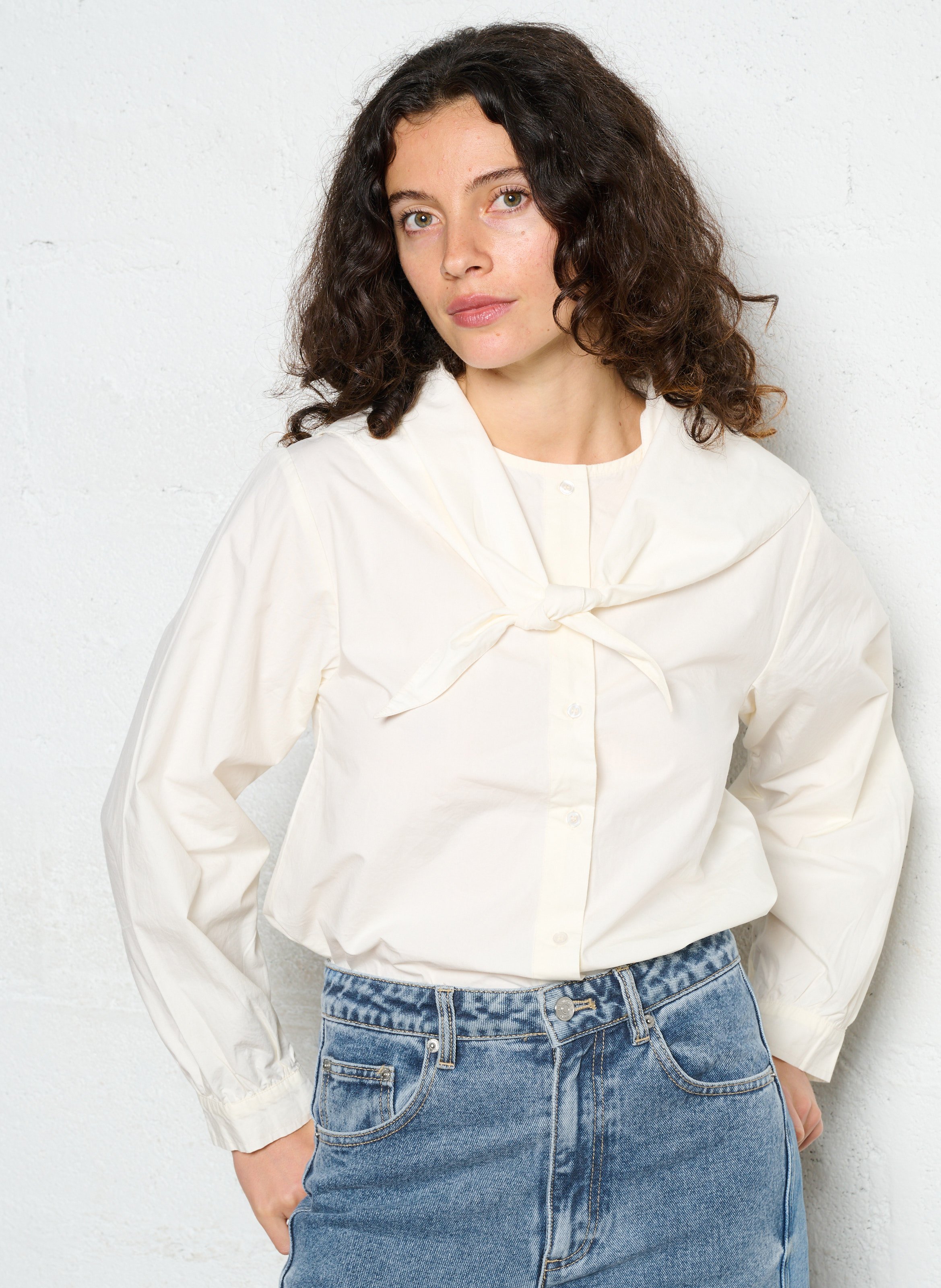 Loose-fit cotton shirt with round neck THE TINY BIG SISTER White