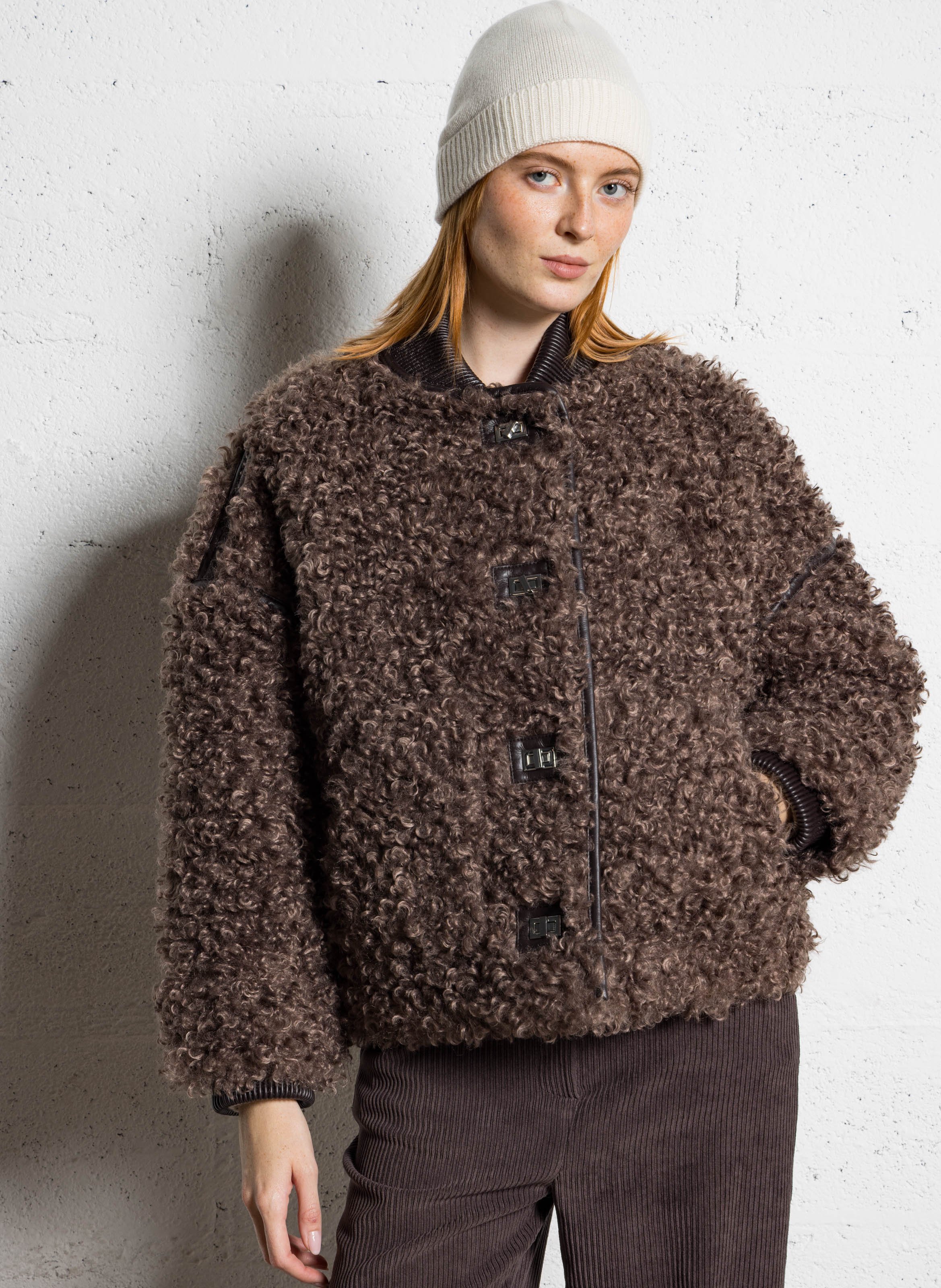 Jasje met ronde hals en imitatiebont BERENICE Bruin