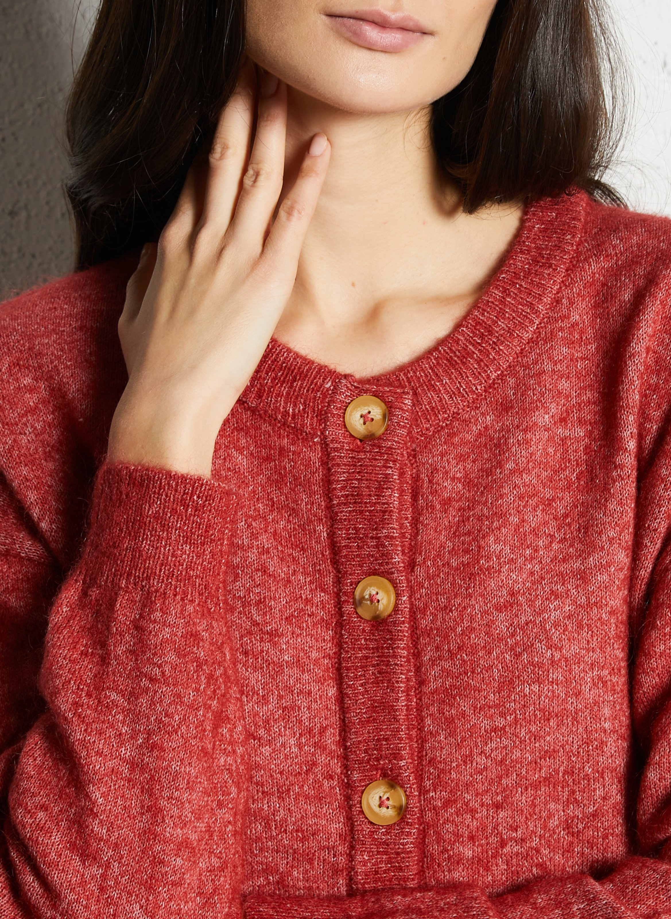 Cardigan col rond en laine mélangée SUD EXPRESS Rouge