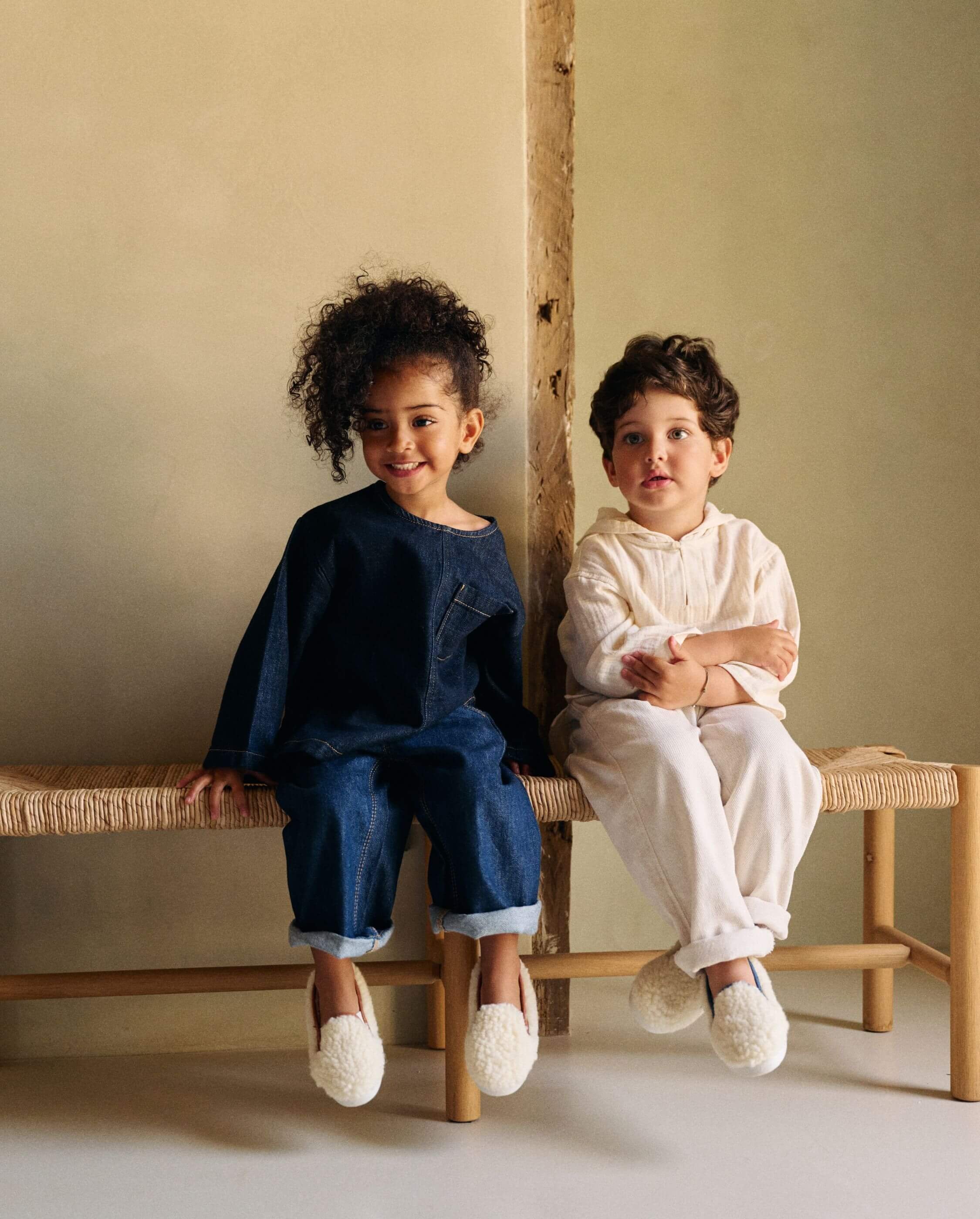 Child's wool bouclé slipper, white camel ANGARDE White