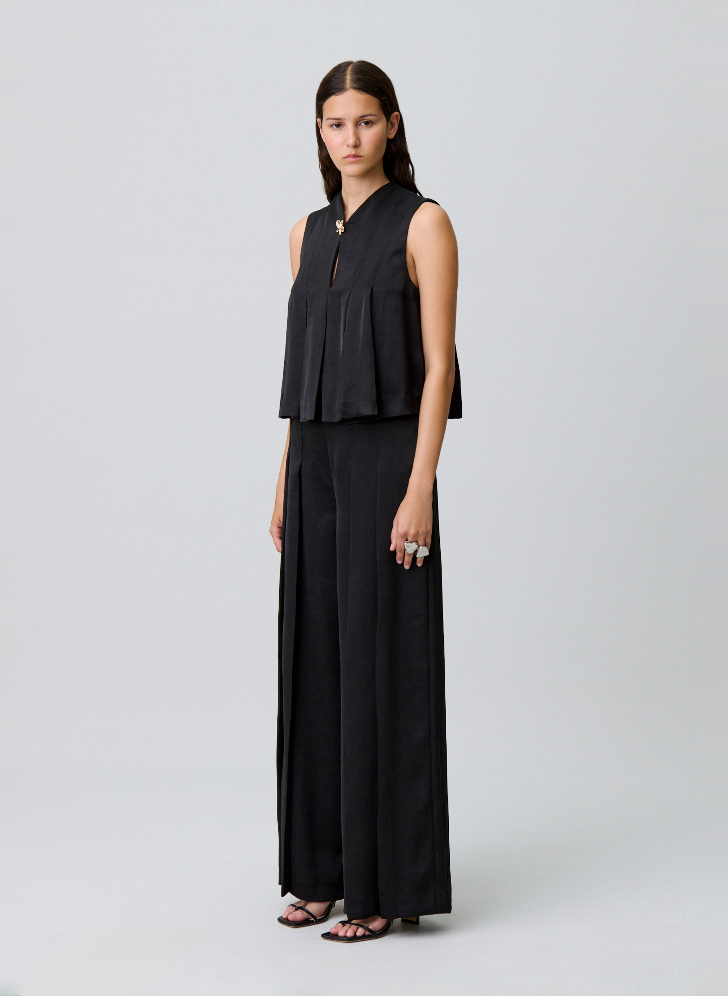 Satin-finish top with mandarin collar CLAUDIE PIERLOT Black