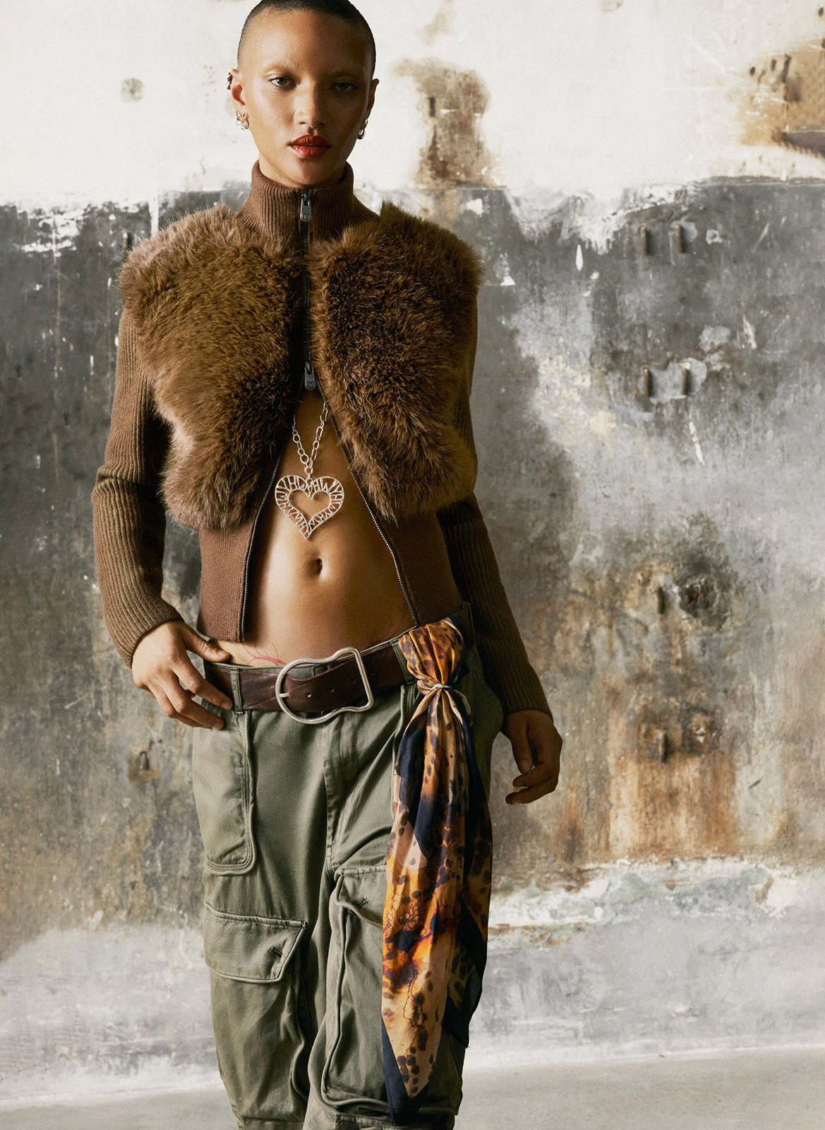 Gilet col montant  DESIGUAL Marron