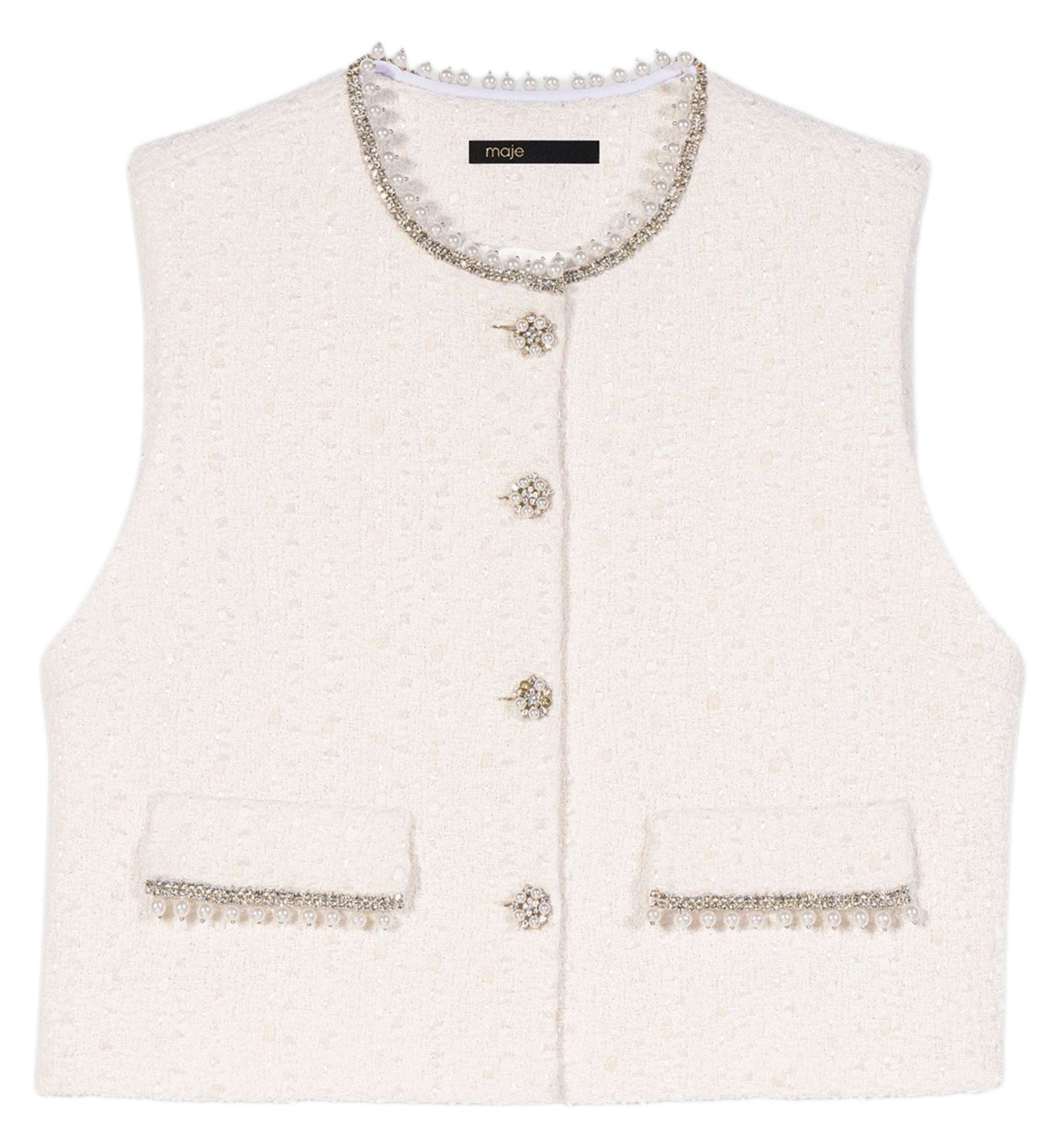 Round-neck cotton-blend cardigan MAJE Beige