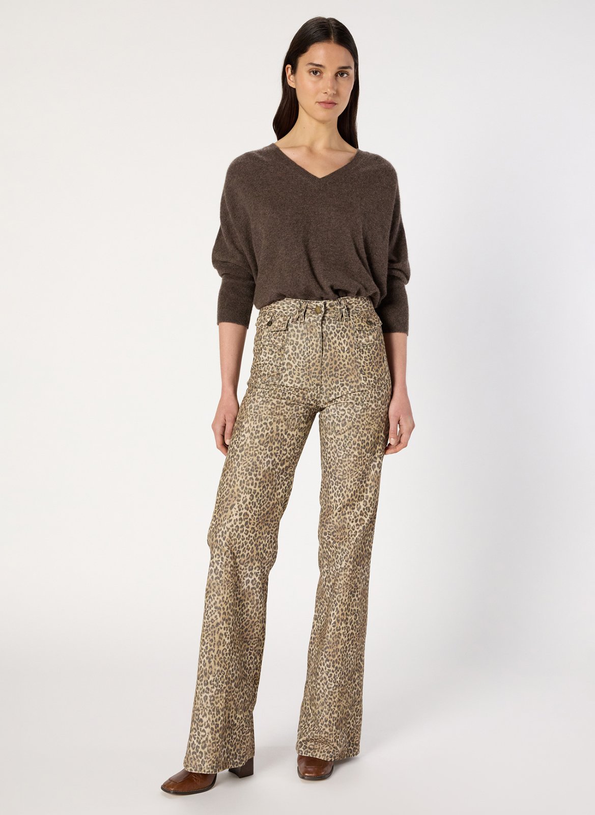 Pull oversize col v en cachemire GERARD DAREL Marron