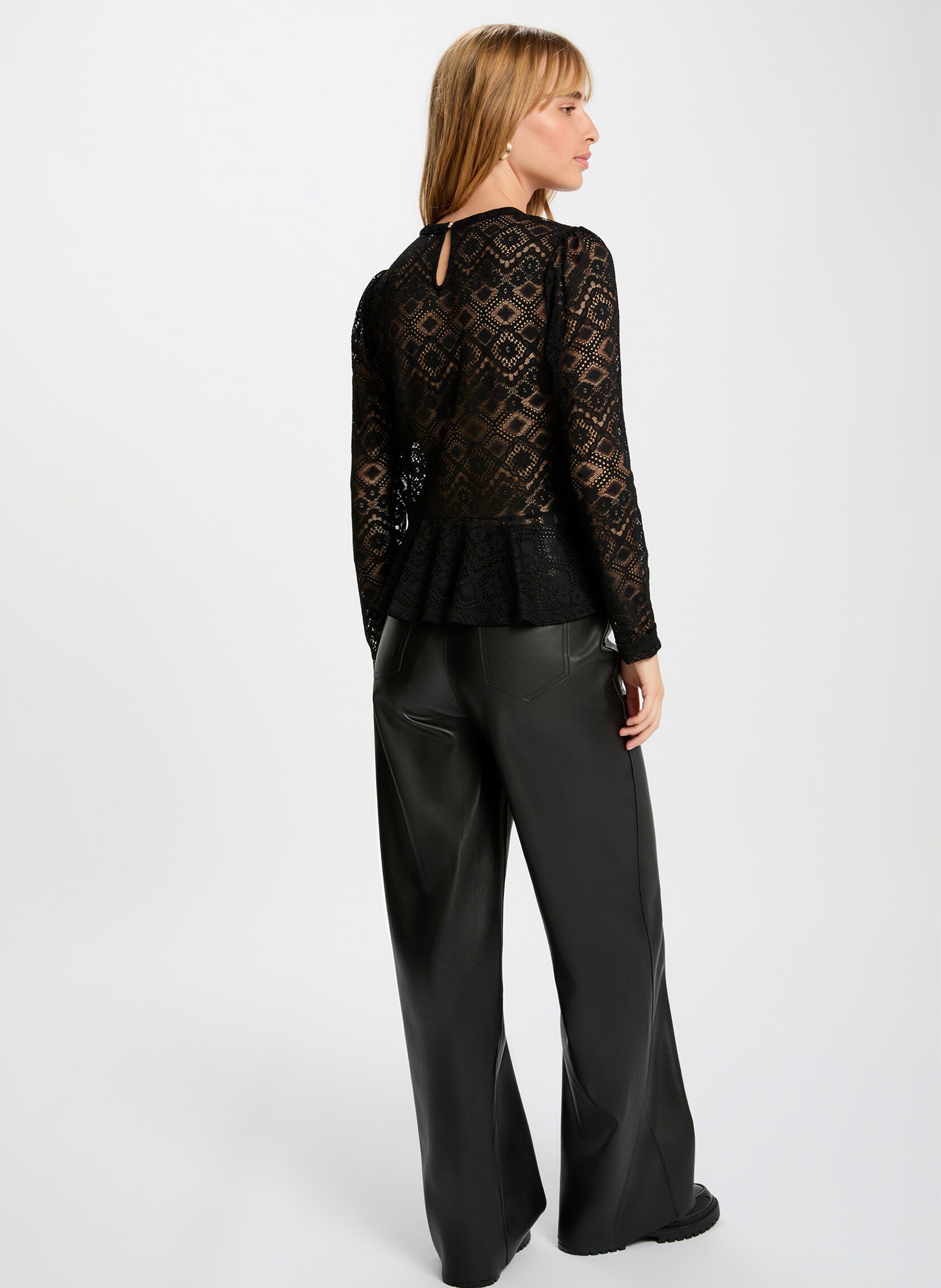 Top cintré boutonné en dentelle MORGAN Noir