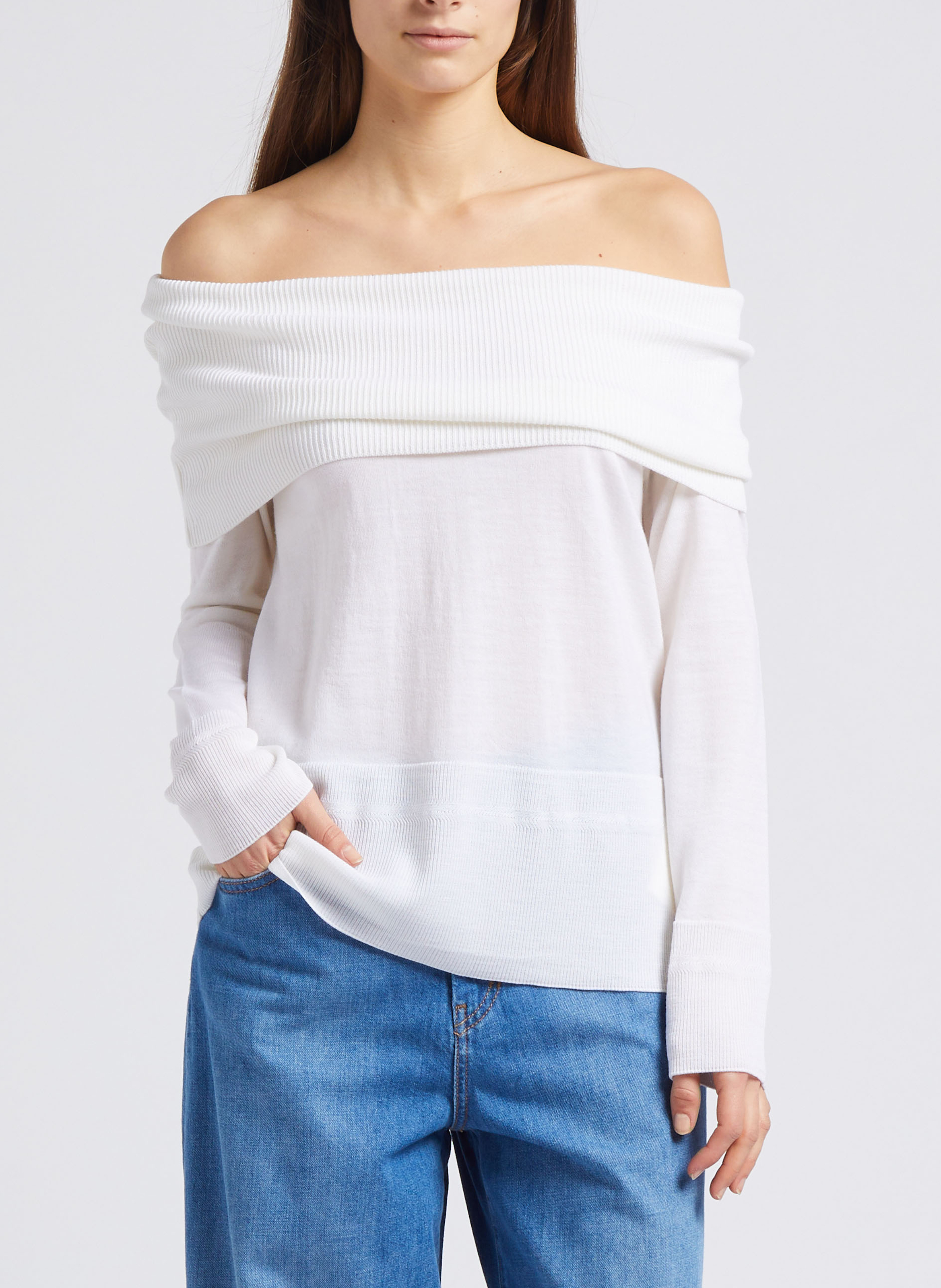 Pull droit épaules dénudées en laine MAX MARA LEISURE Blanc