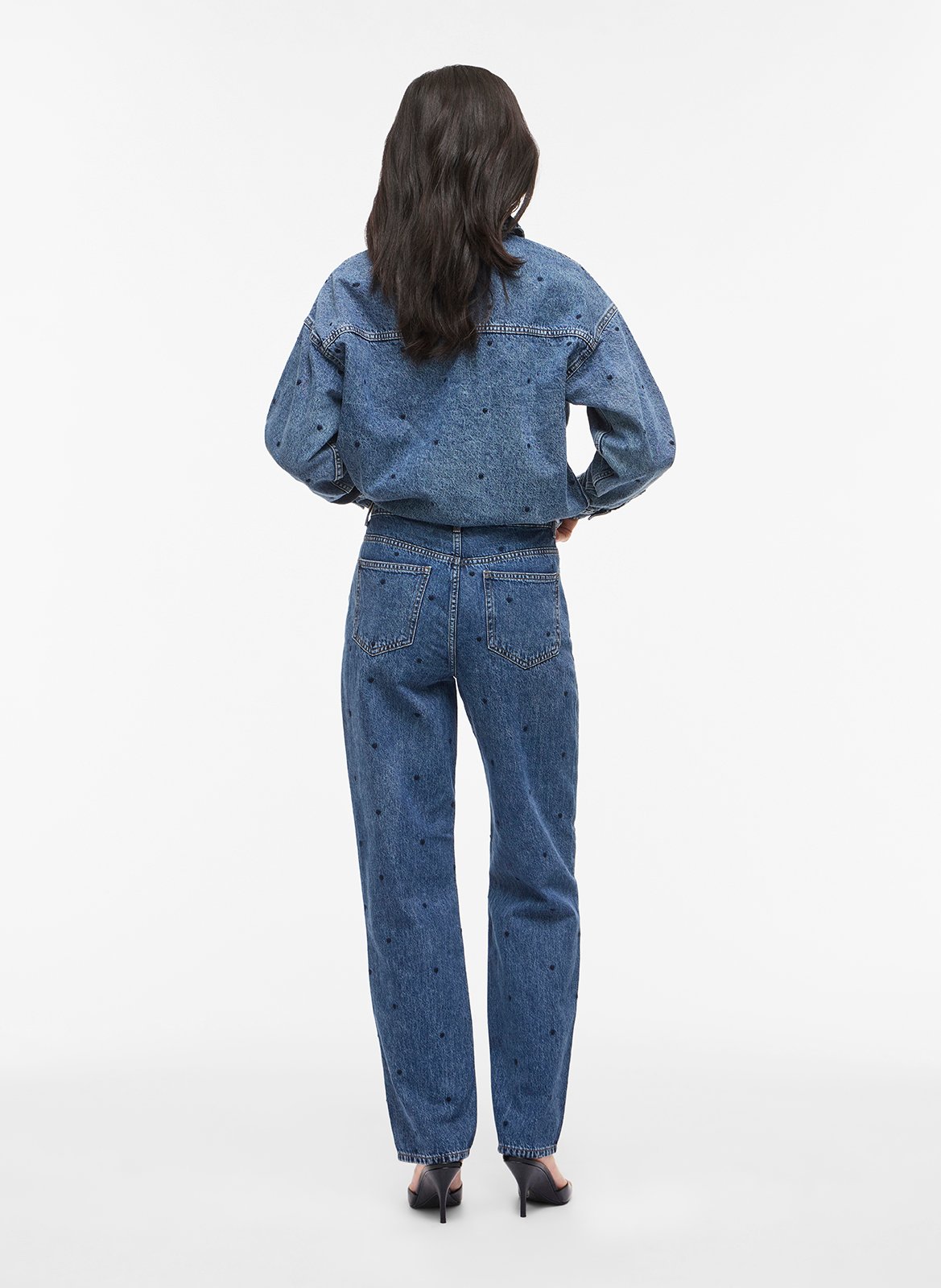 Jean droit en coton mélangé brodé VILA Bleu