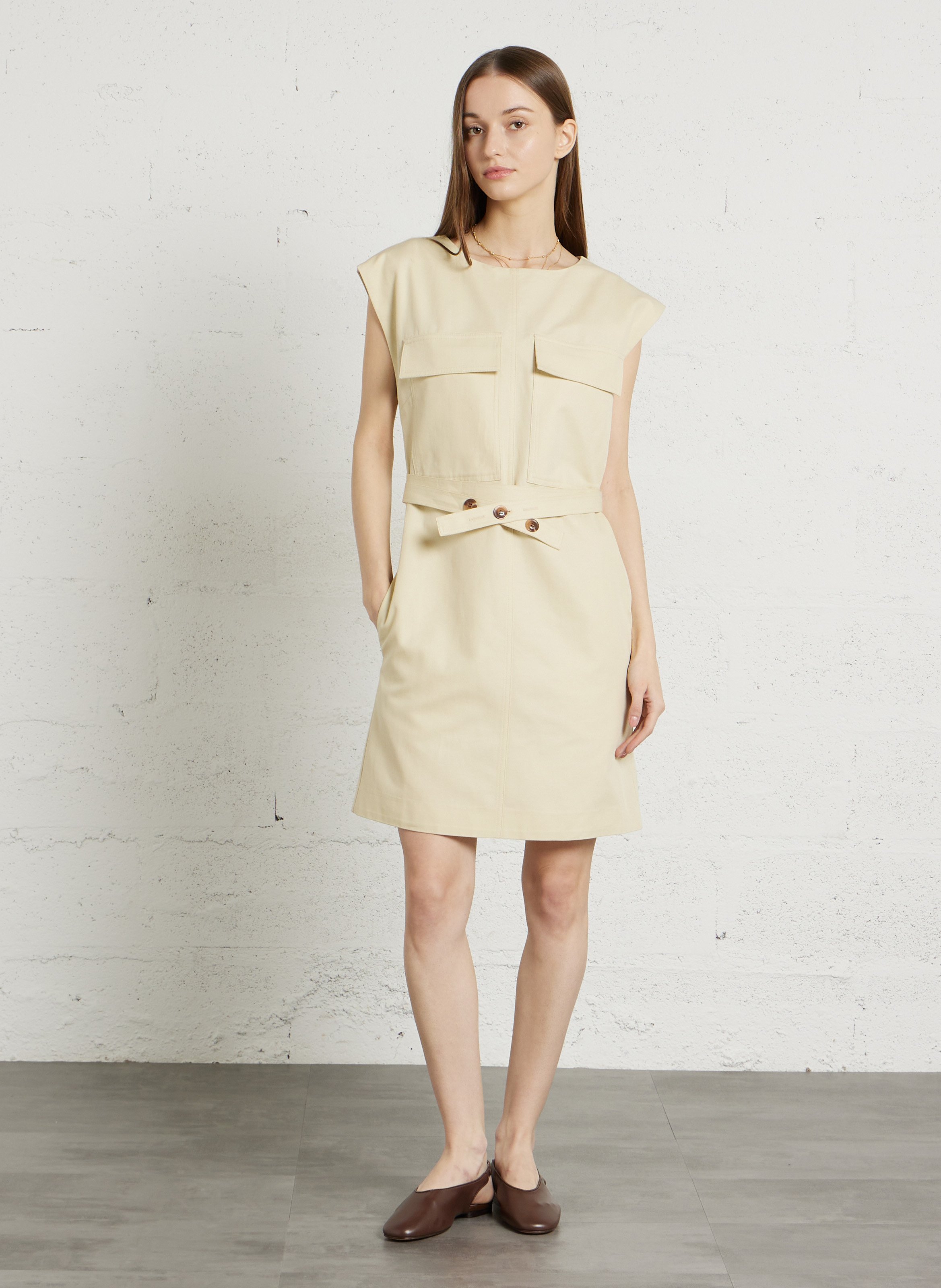 Organic cotton dress with broderie anglaise SOEUR Beige