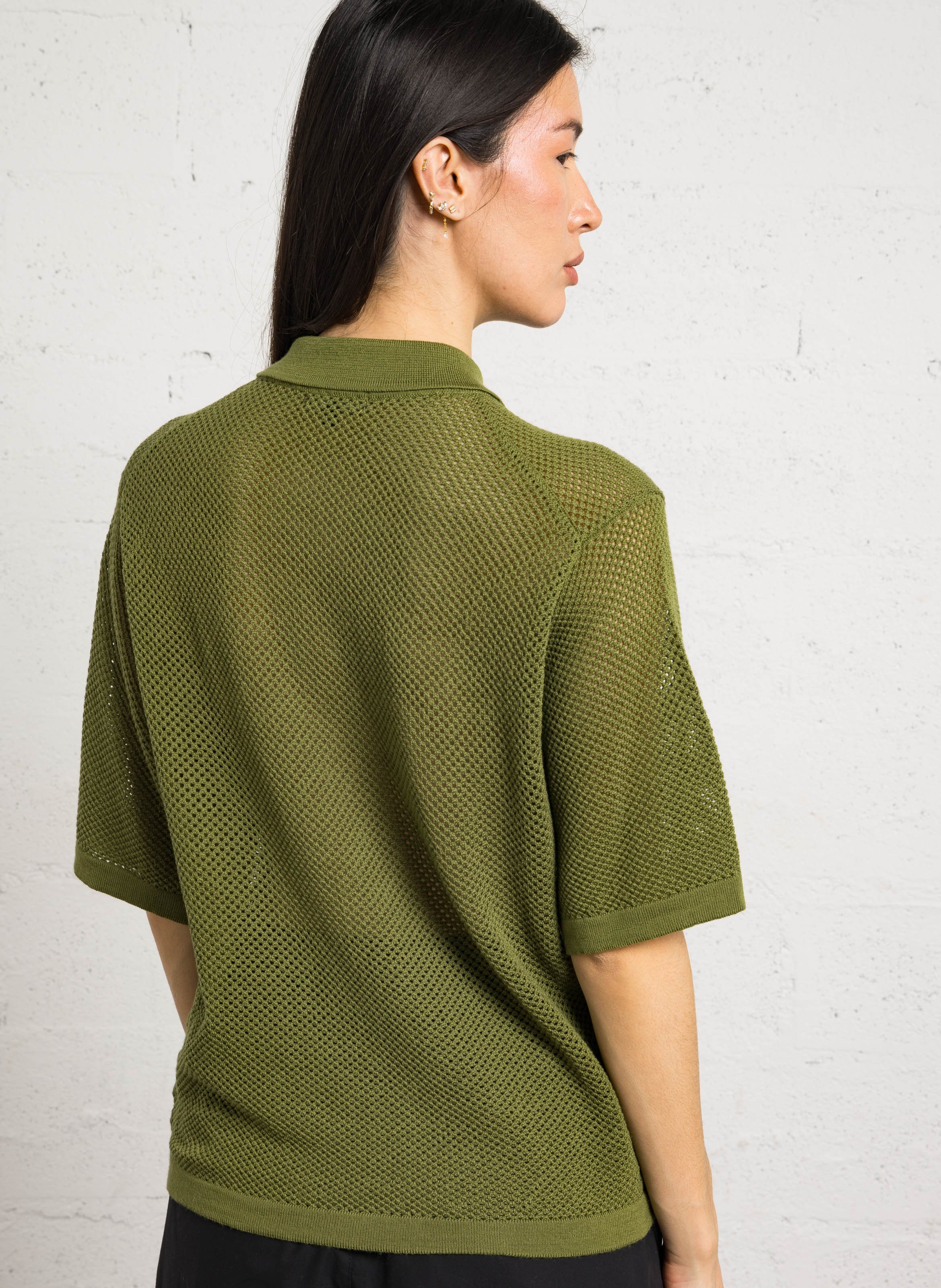 Short-sleeve wool openwork cardigan SOEUR Green