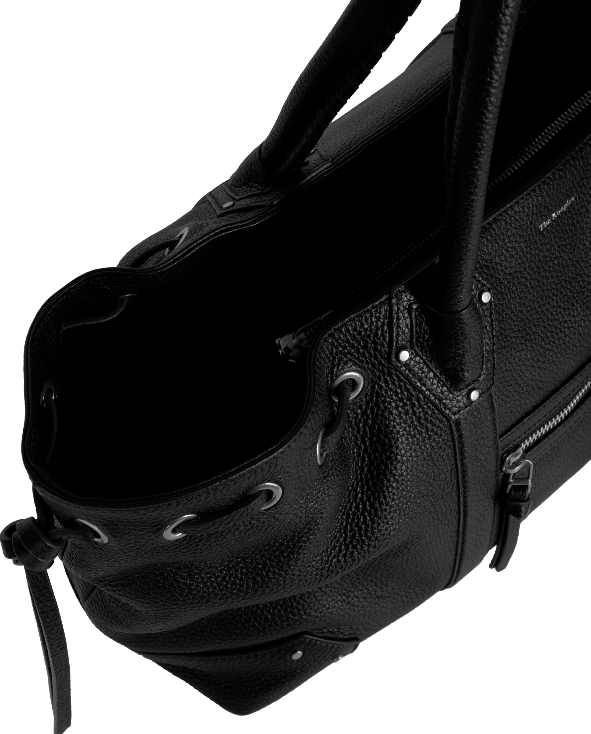 Ruched tote bag in grained leather Black