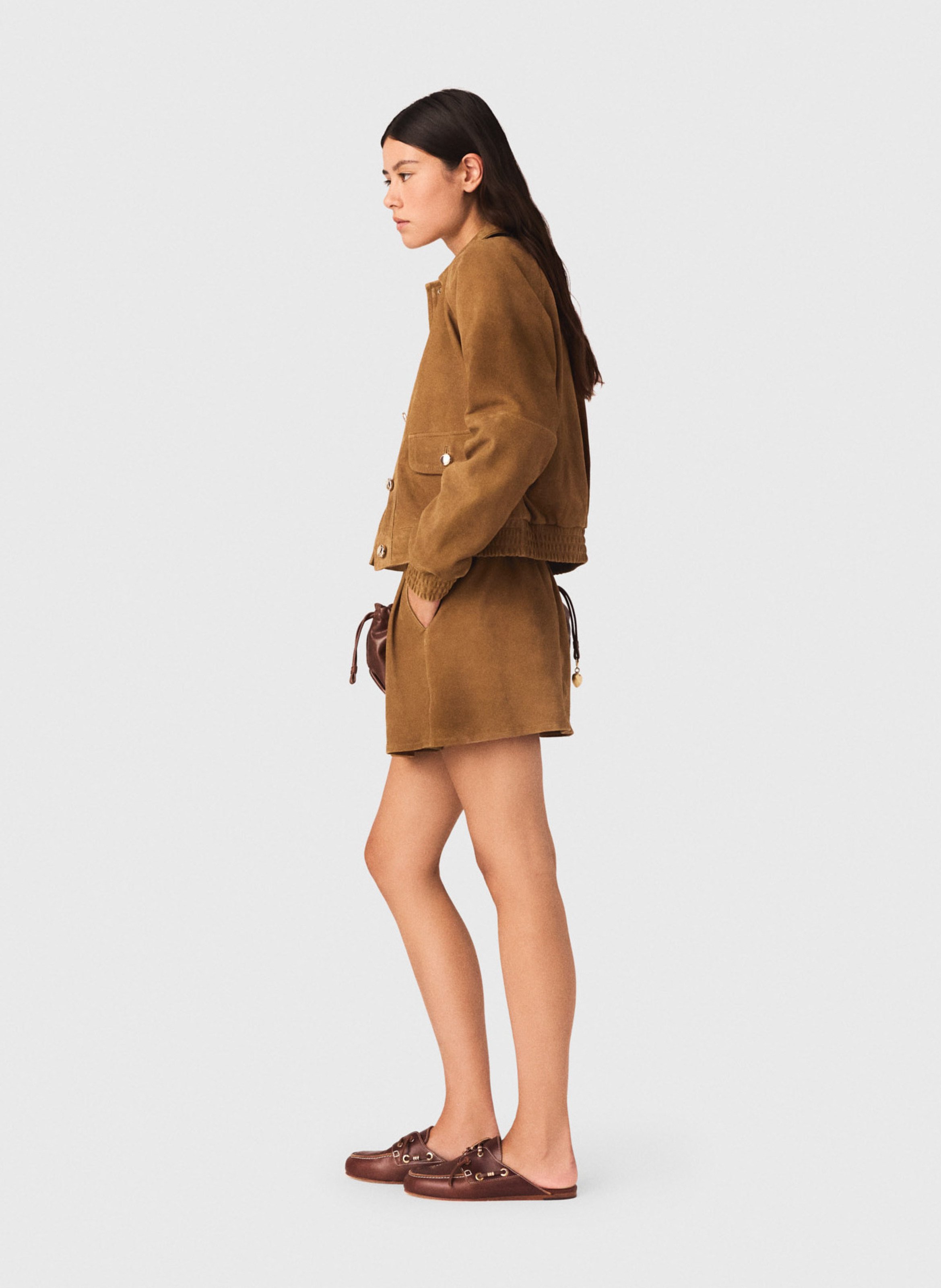 Straight-cut leather jacket MAJE Beige